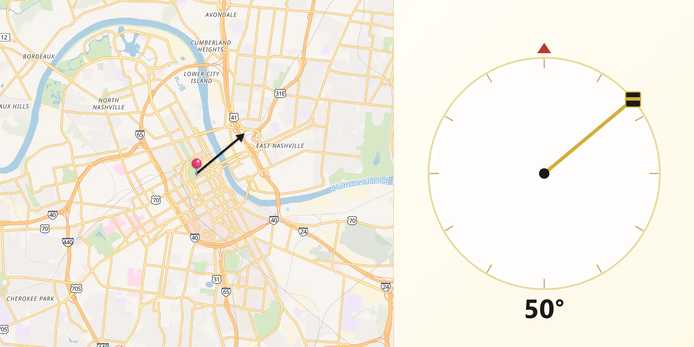 Dirección de la Qibla desde Nashville