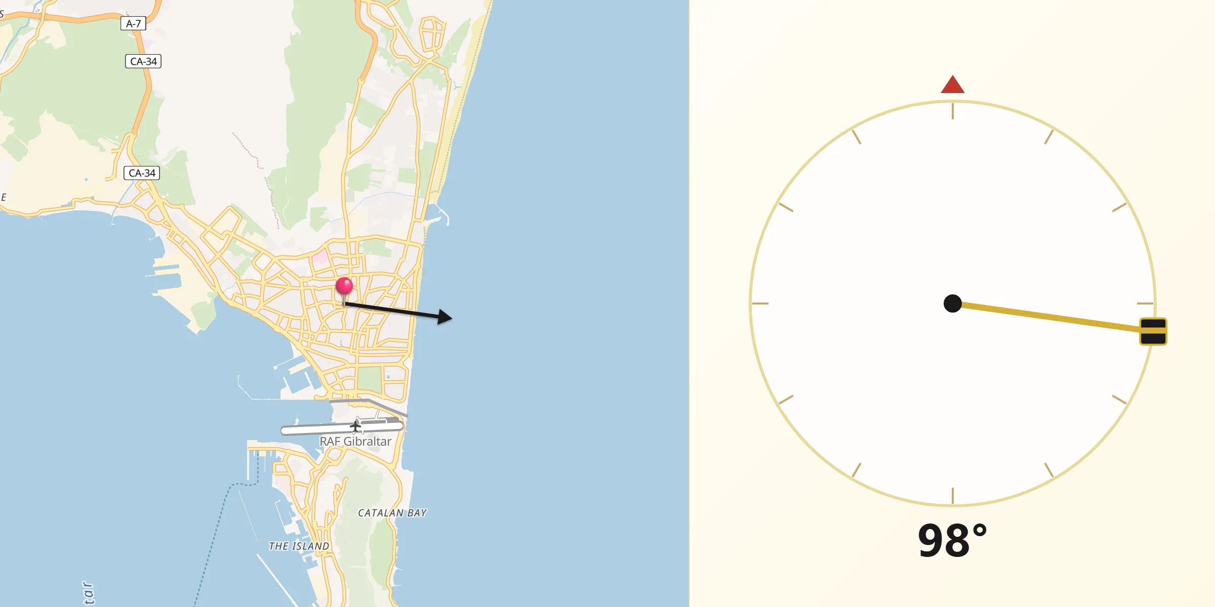 Dirección de la Qibla desde La Línea de la Concepción