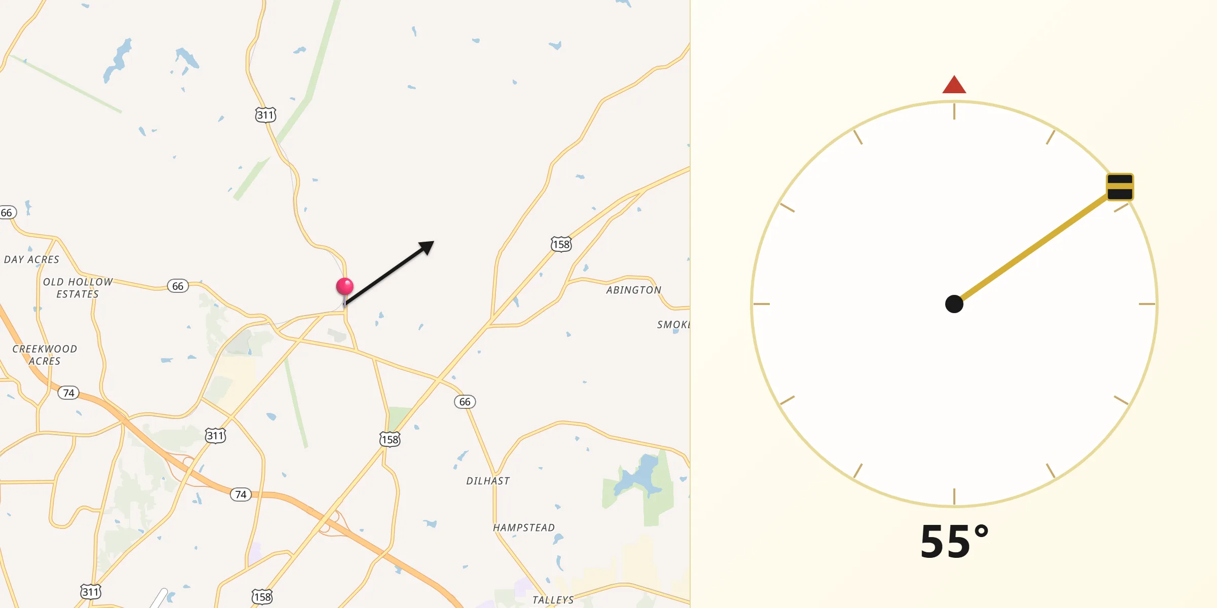 Qibla Direction from Walkertown