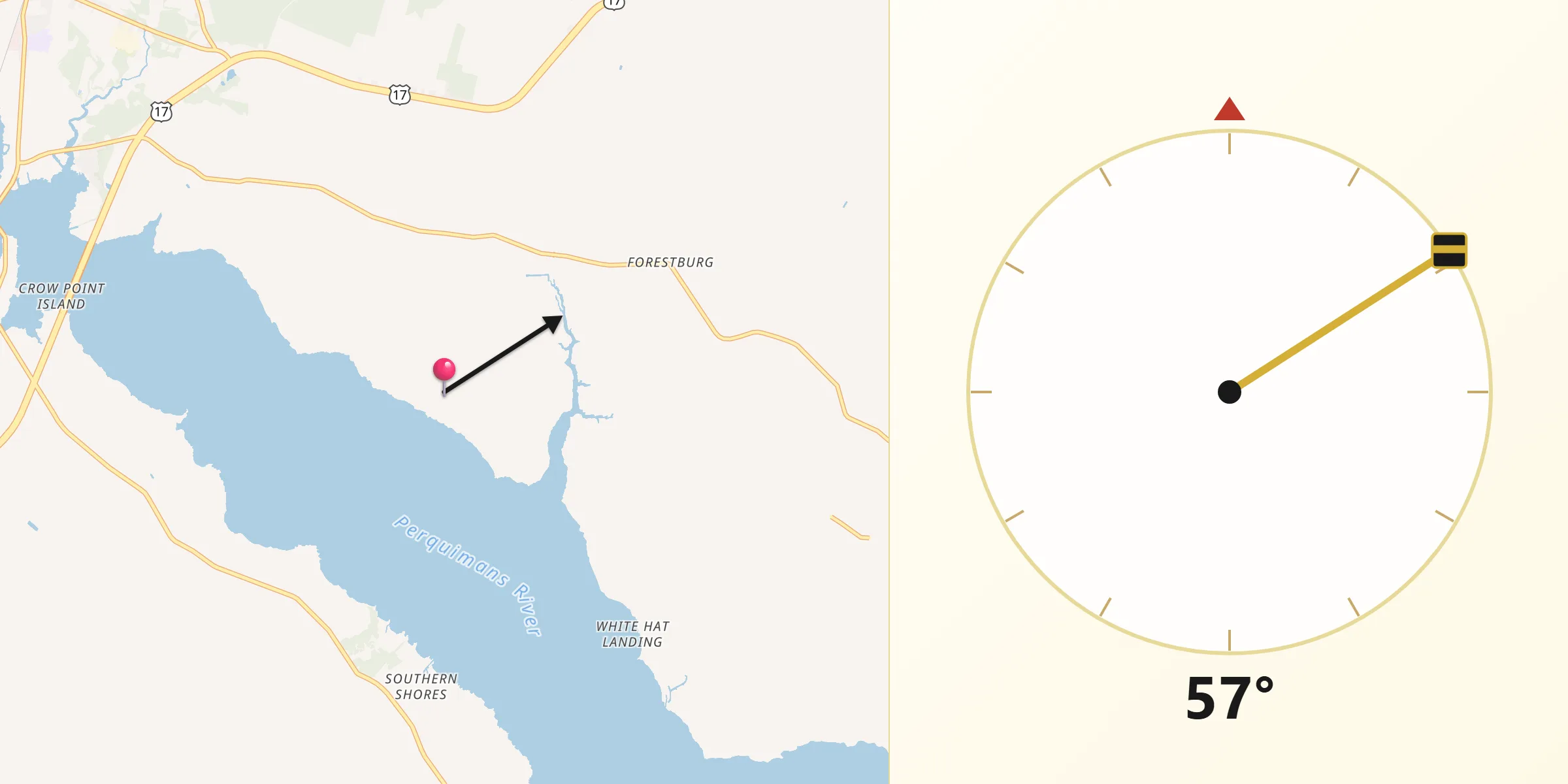 Qibla Direction from Perquimans
