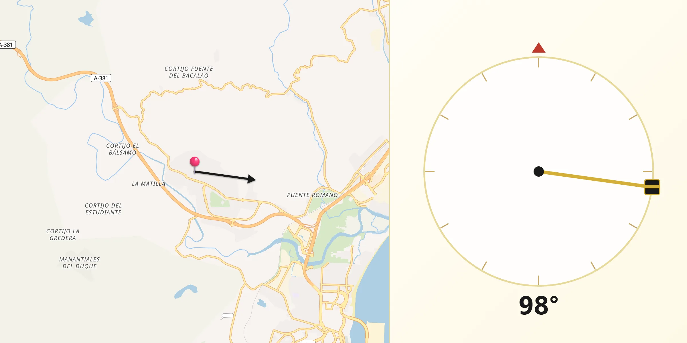 Dirección de la Qibla desde Barrios Los