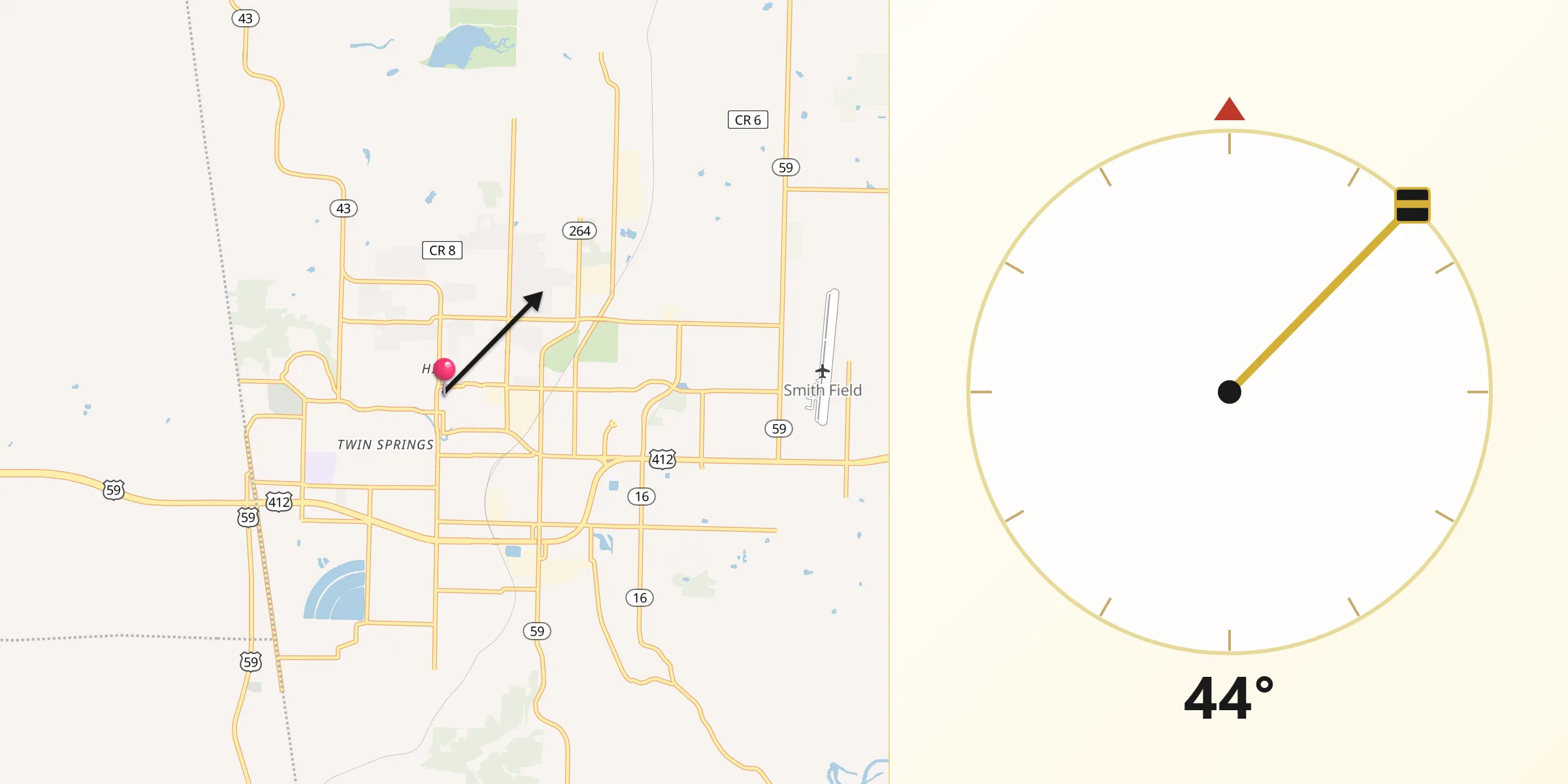 Qibla Direction from Siloam Springs