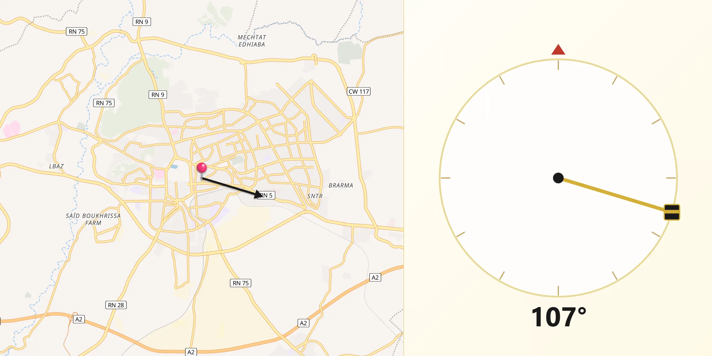 Direction vers la Qibla depuis Sétif