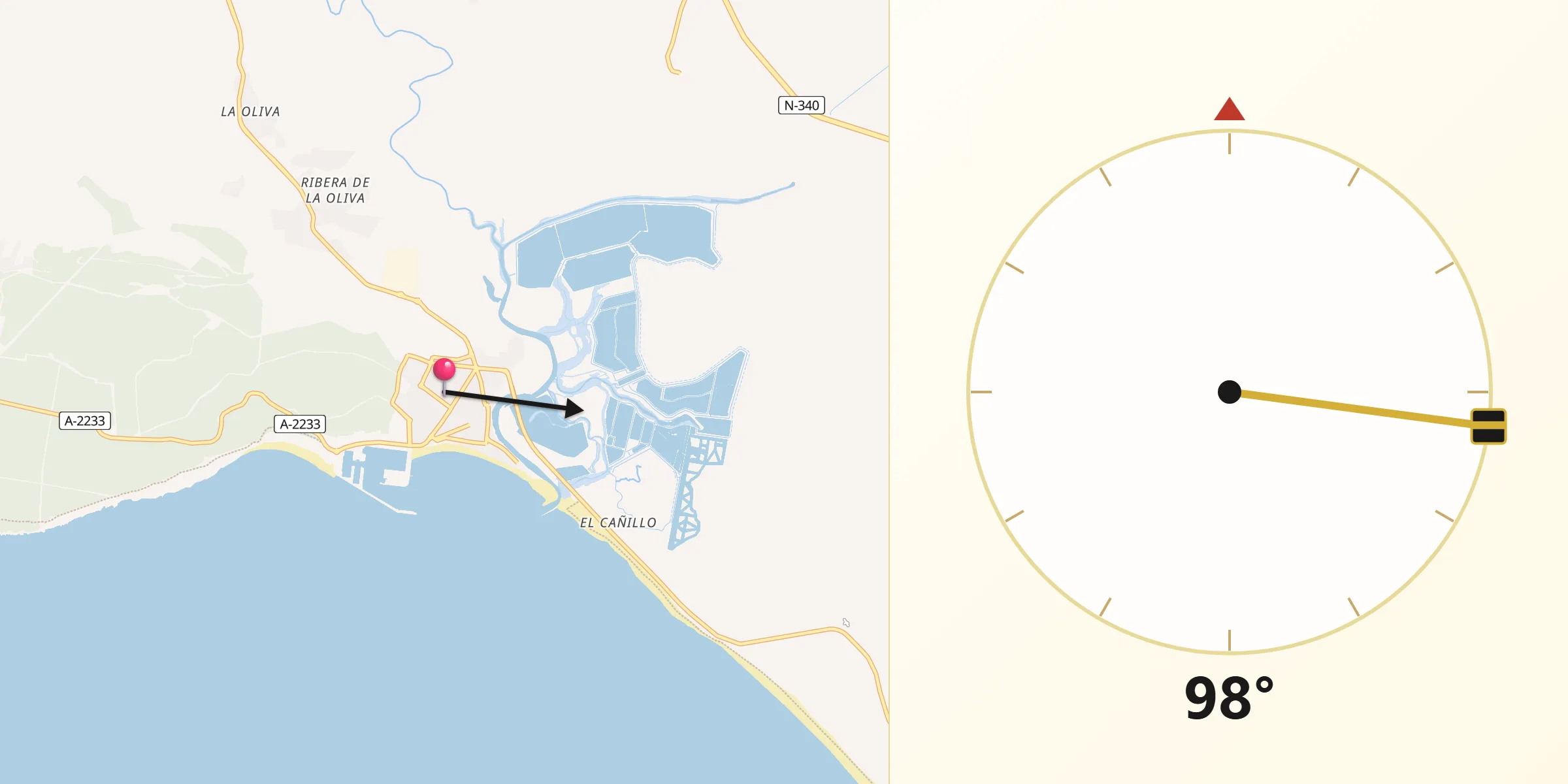 Dirección de la Qibla desde Barbate