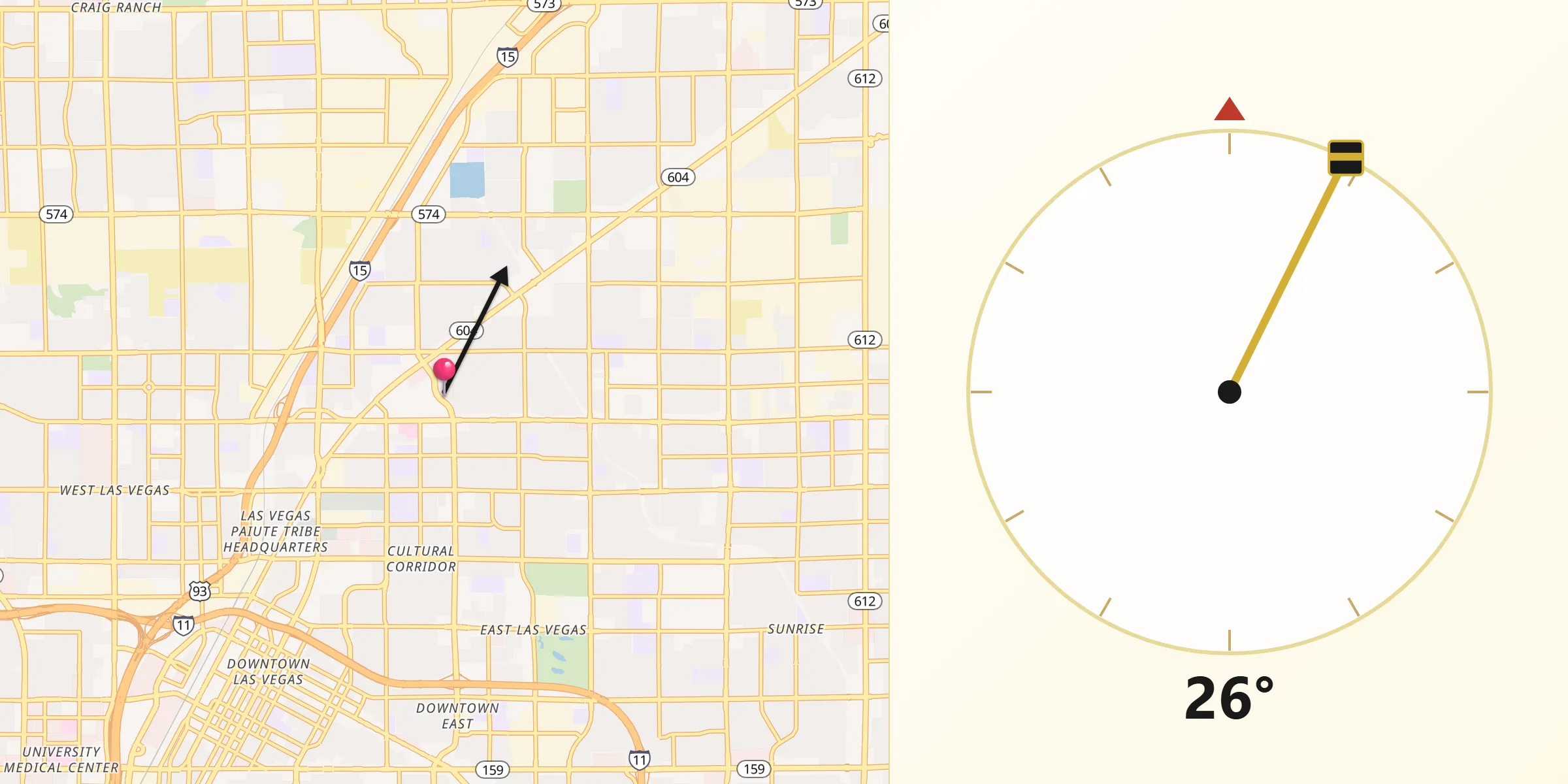 Qibla Direction from North Las Vegas