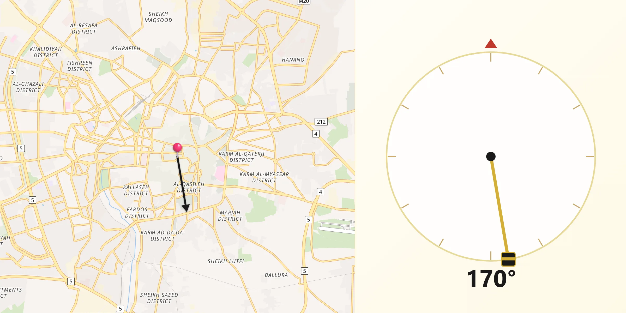 اتجاه القبلة من حلب