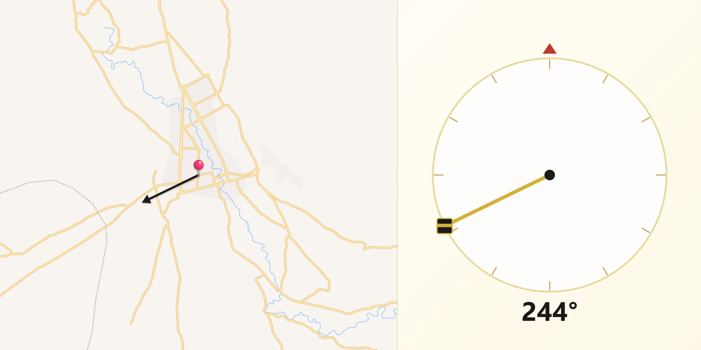 Direction vers la Qibla depuis Sar-e Pul