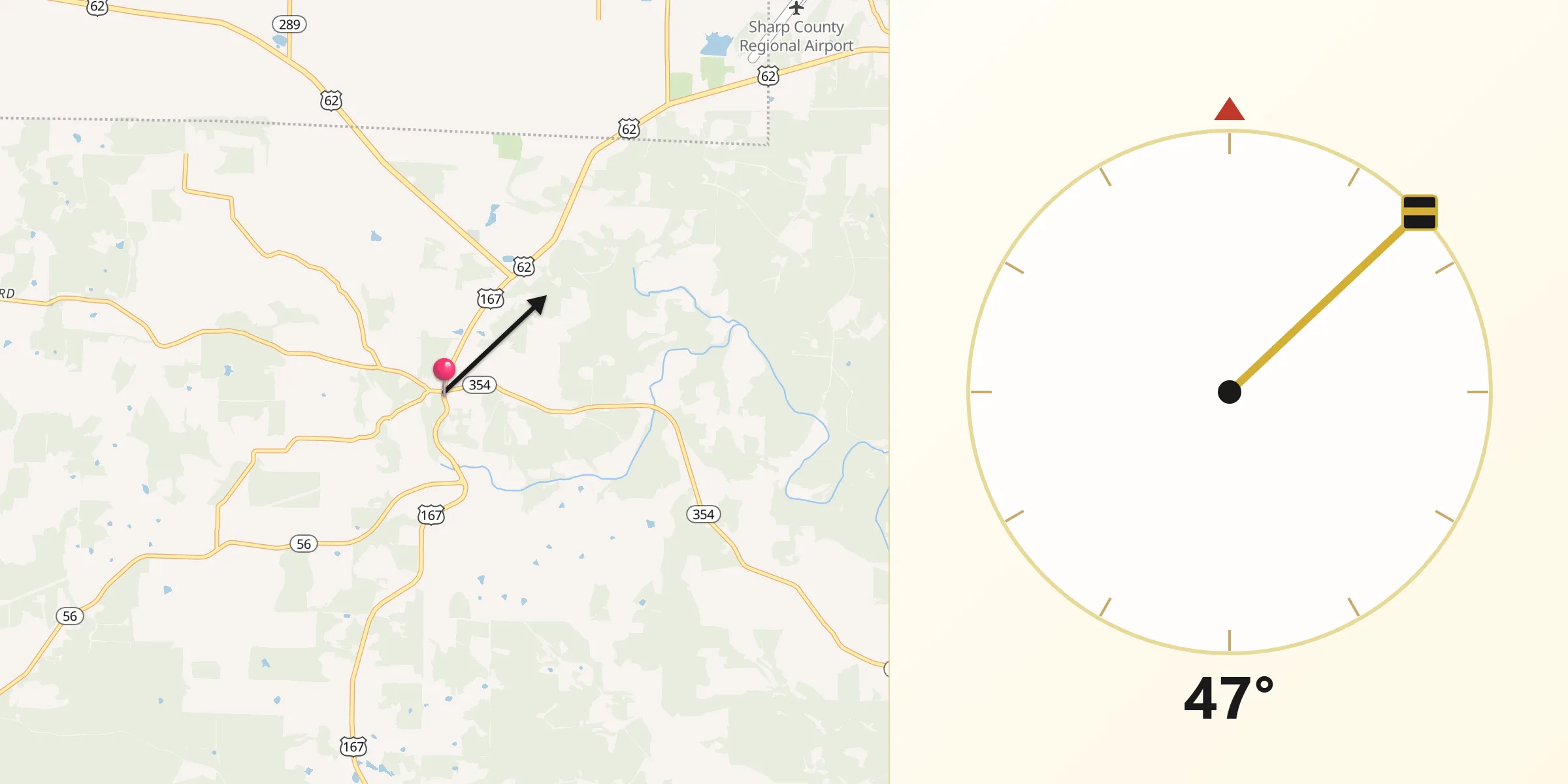 Qibla Direction from Ash Flat