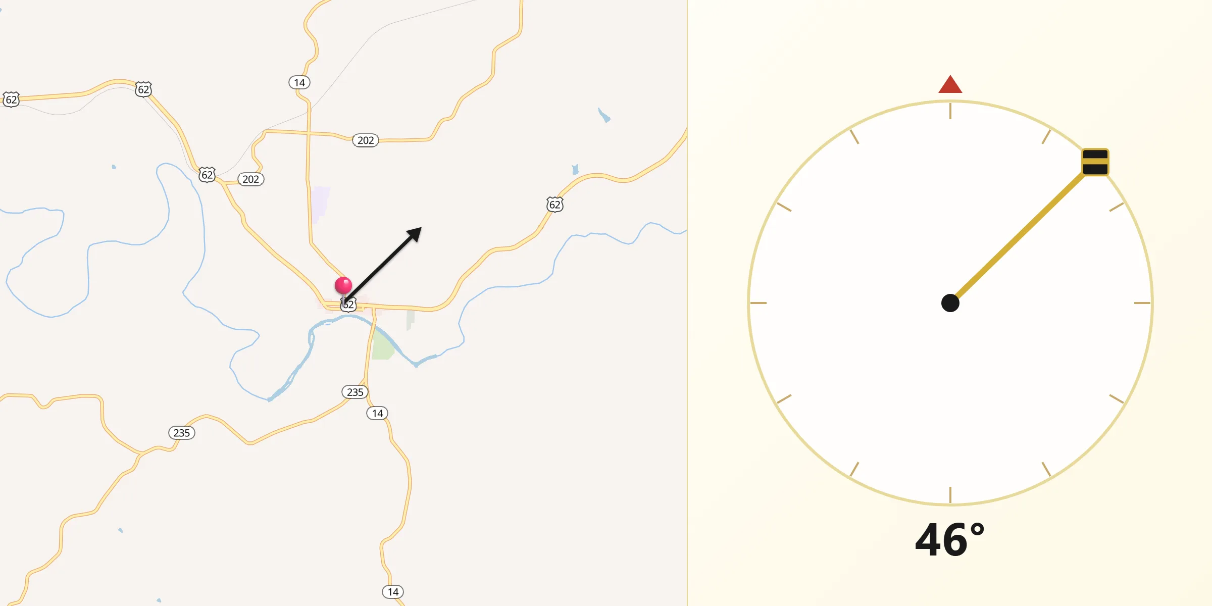 Qibla Direction from Yellville