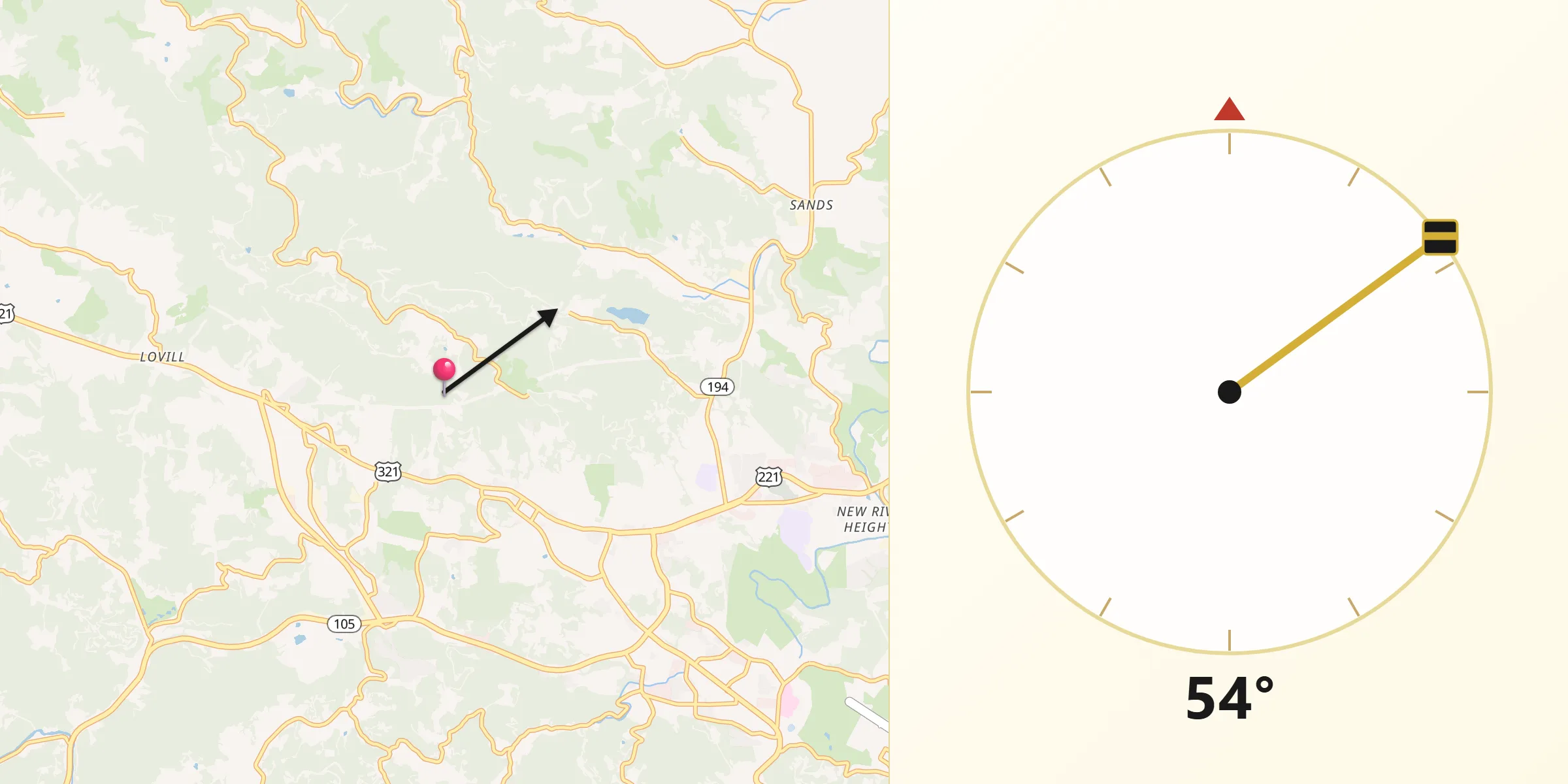 Qibla Direction from Watauga