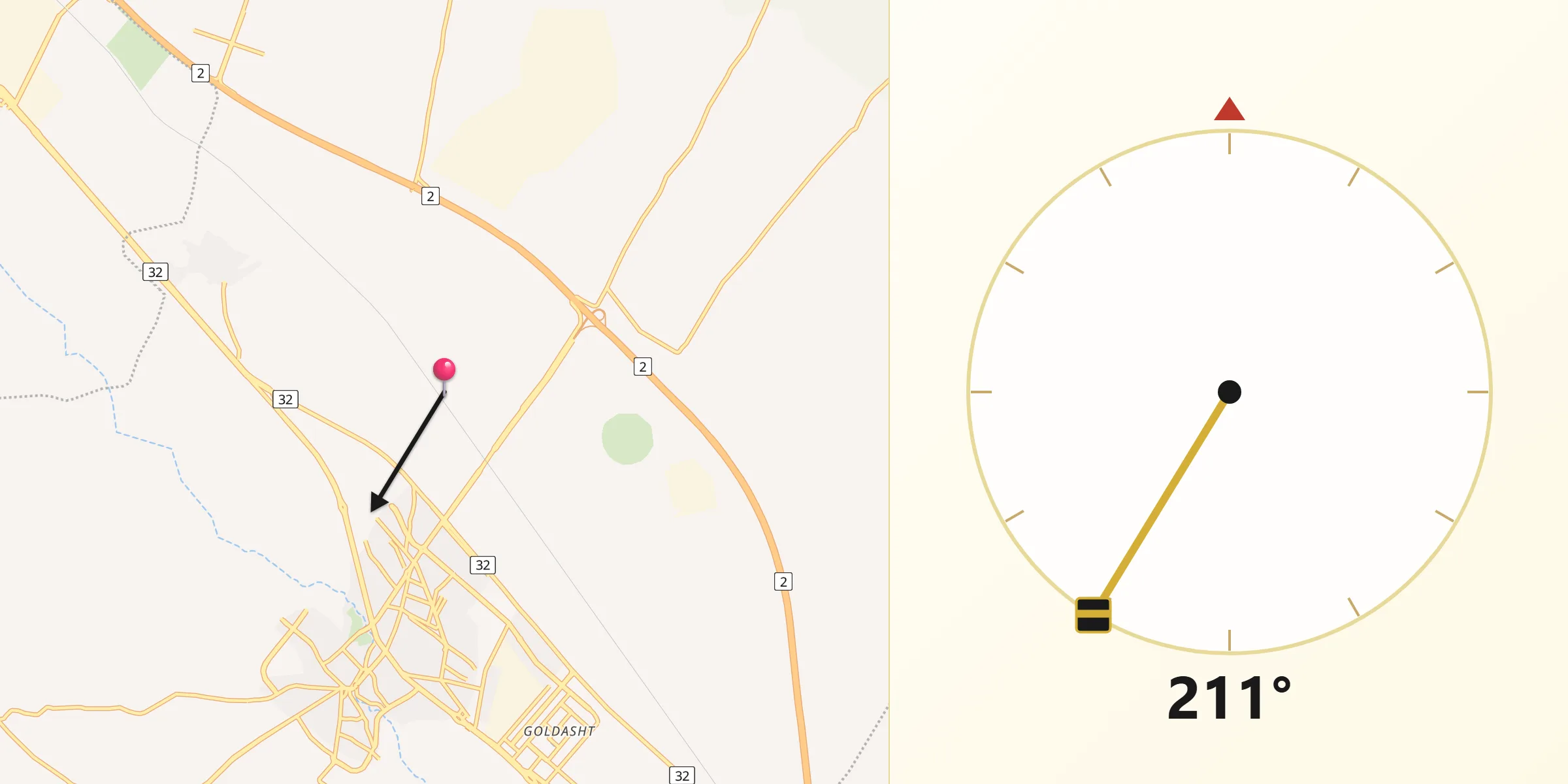 Direction vers la Qibla depuis Khorramdarreh