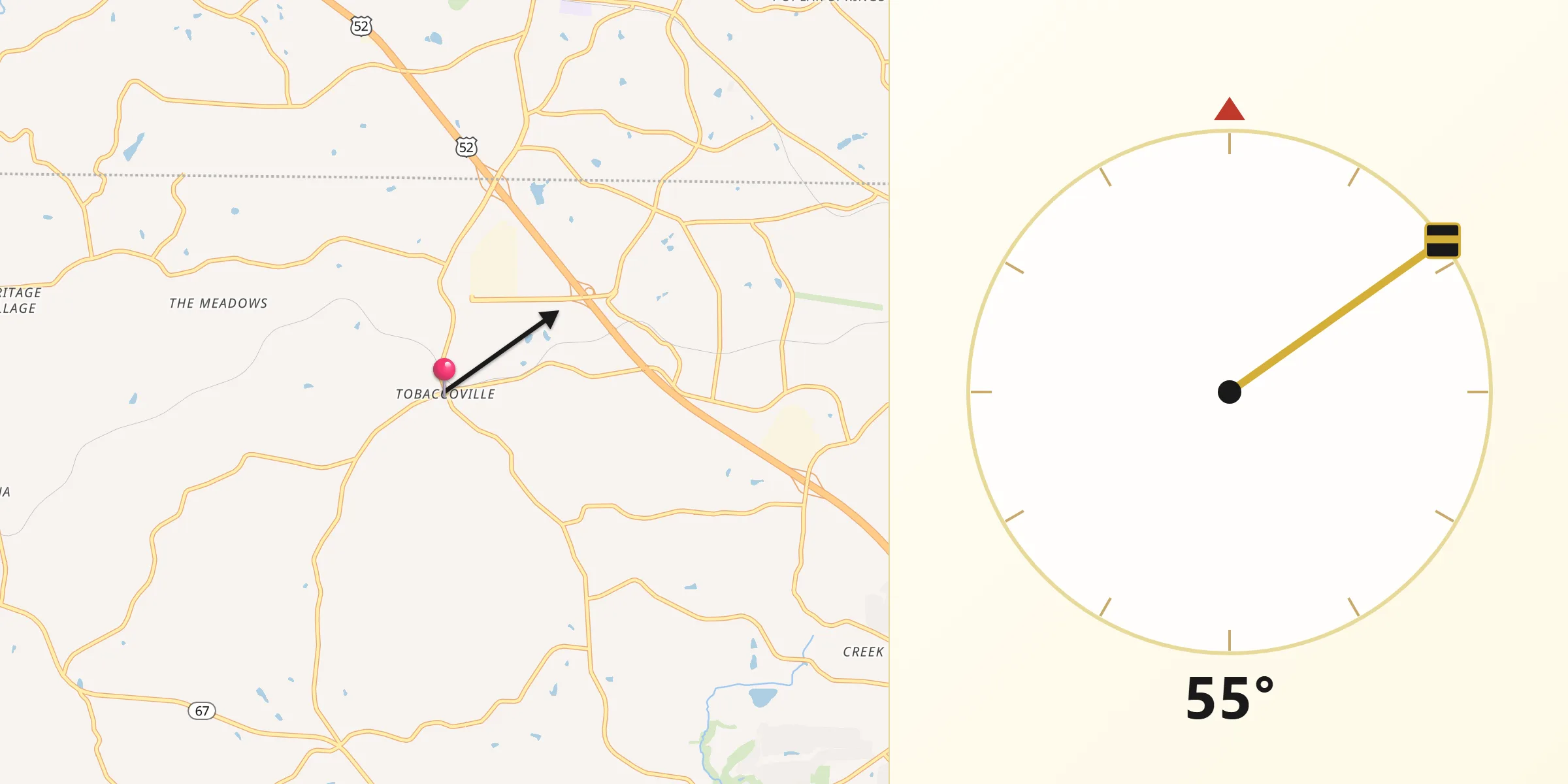 Qibla Direction from Tobaccoville