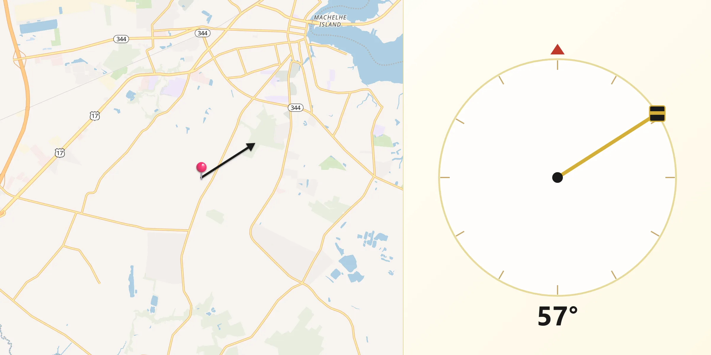 Qibla Direction from Pasquotank