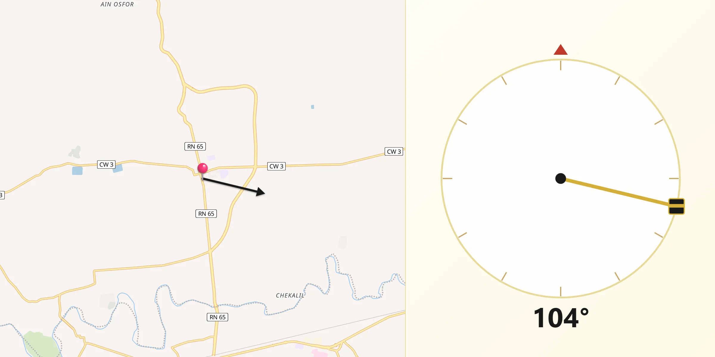 Direction vers la Qibla depuis El Abadia