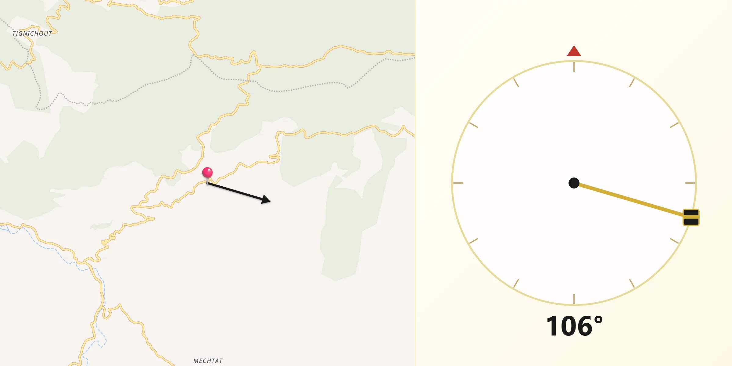 Direction vers la Qibla depuis Bordj Zemoura