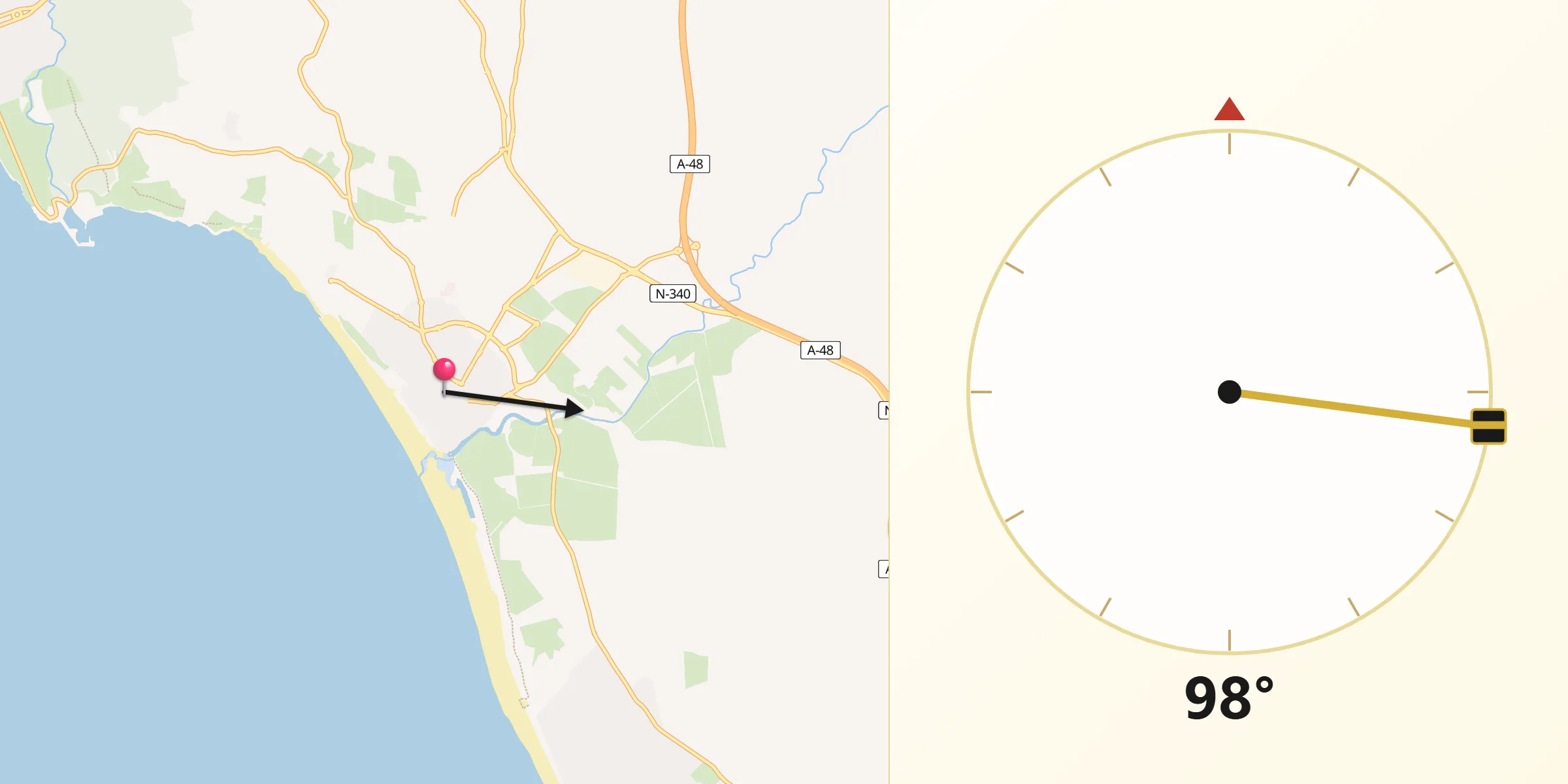 Dirección de la Qibla desde Conil de la Frontera
