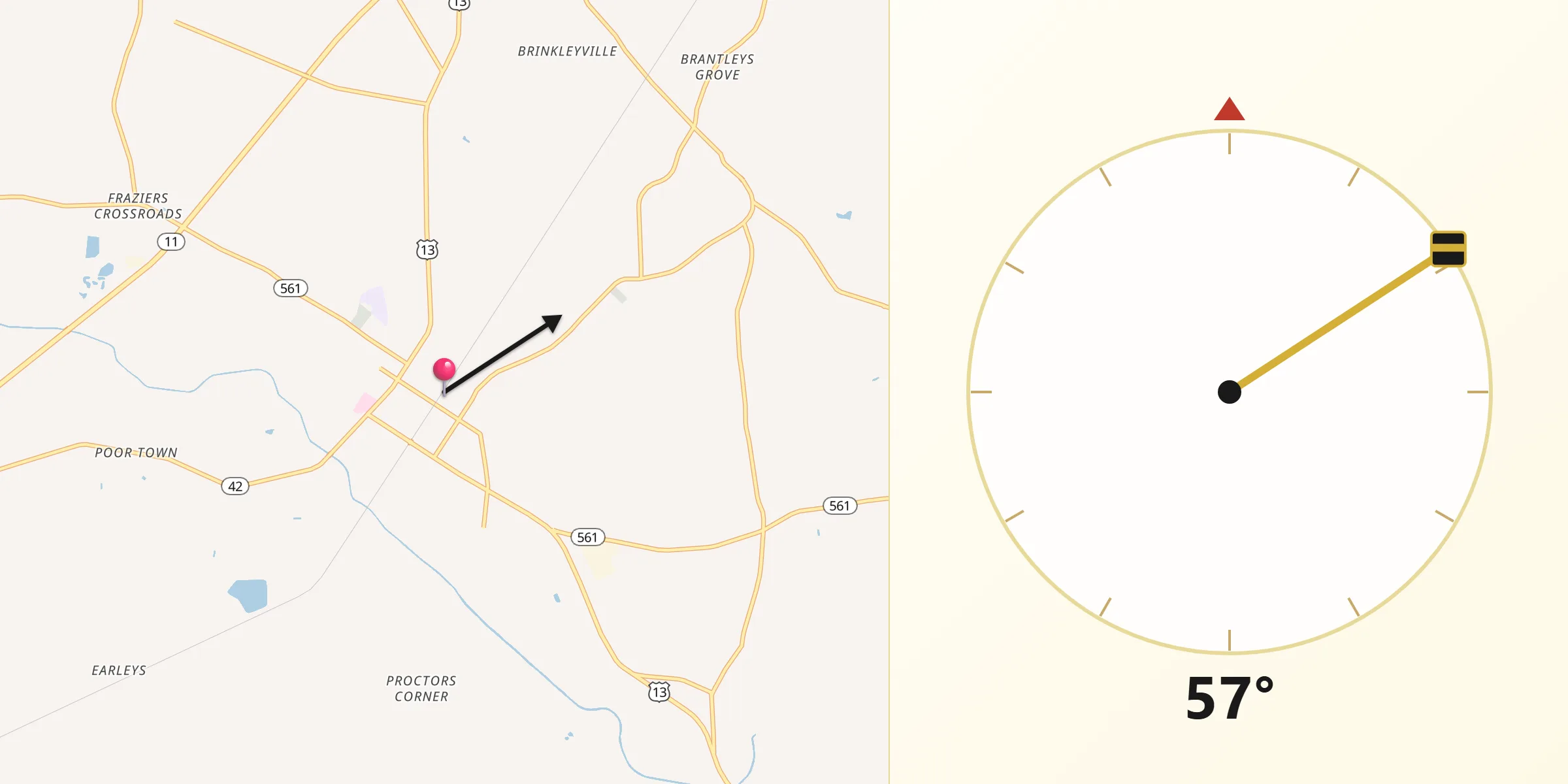Qibla Direction from Ahoskie