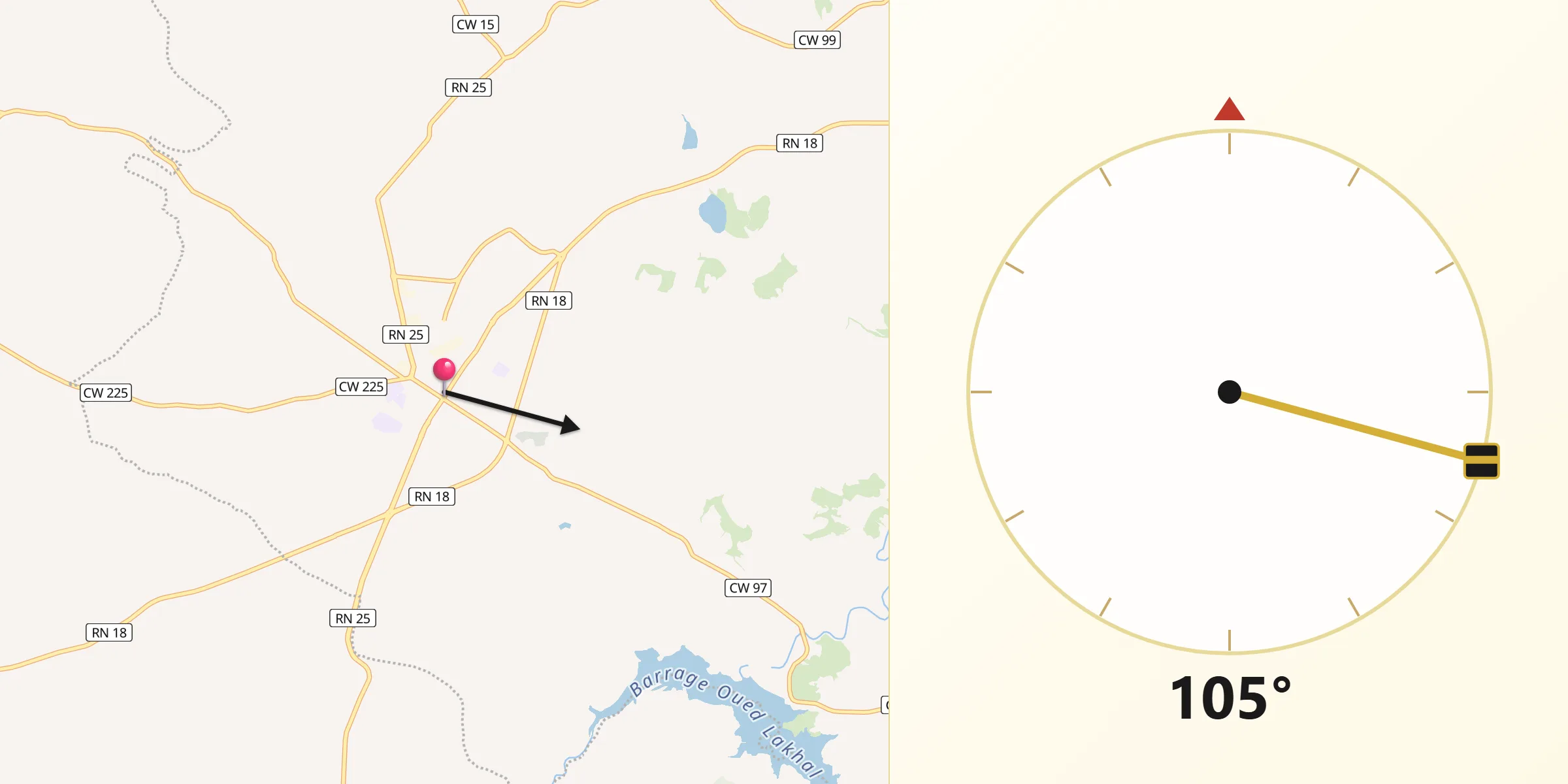 Direction vers la Qibla depuis Aïn Bessem