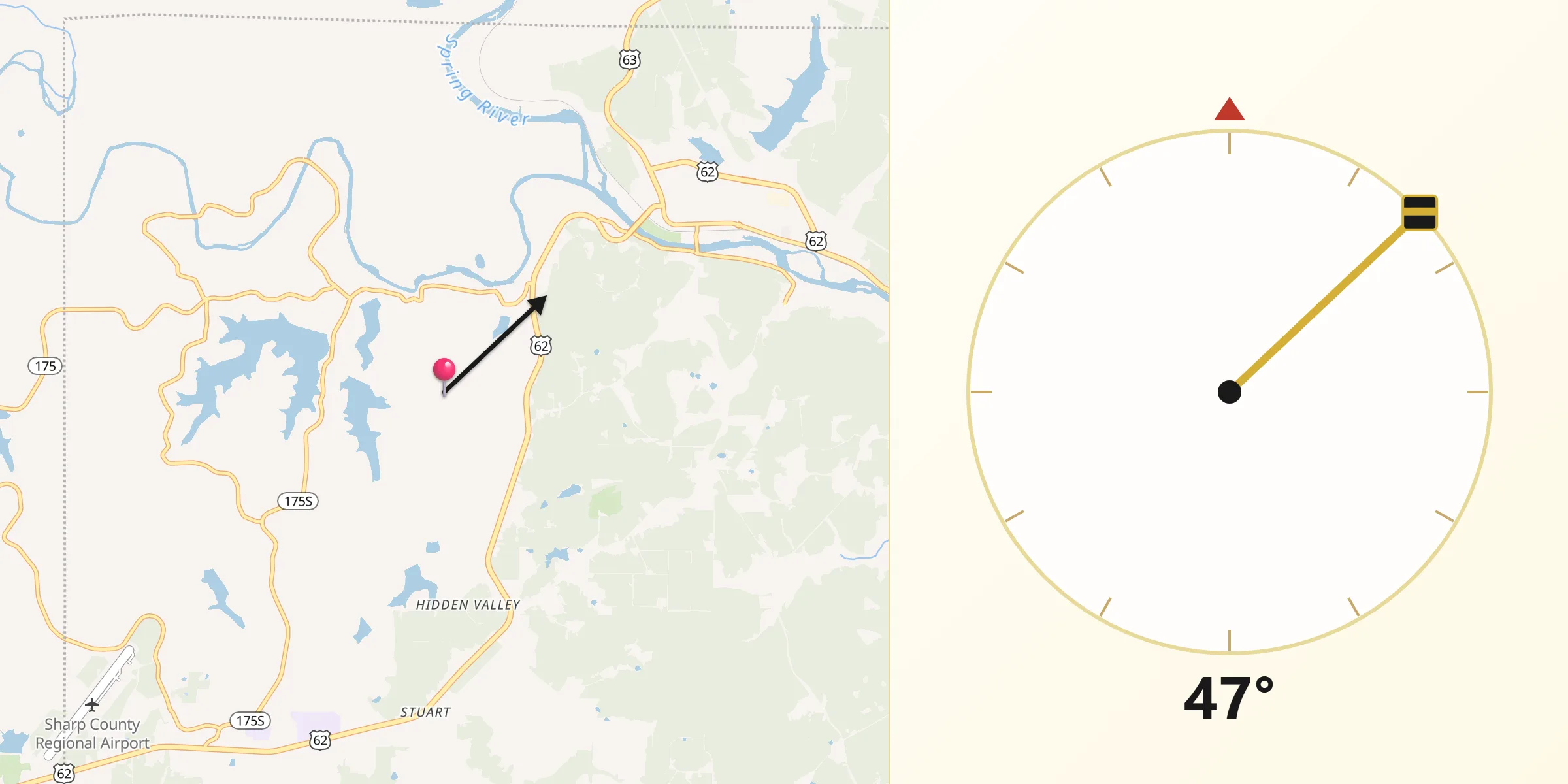 Qibla Direction from Cherokee Village
