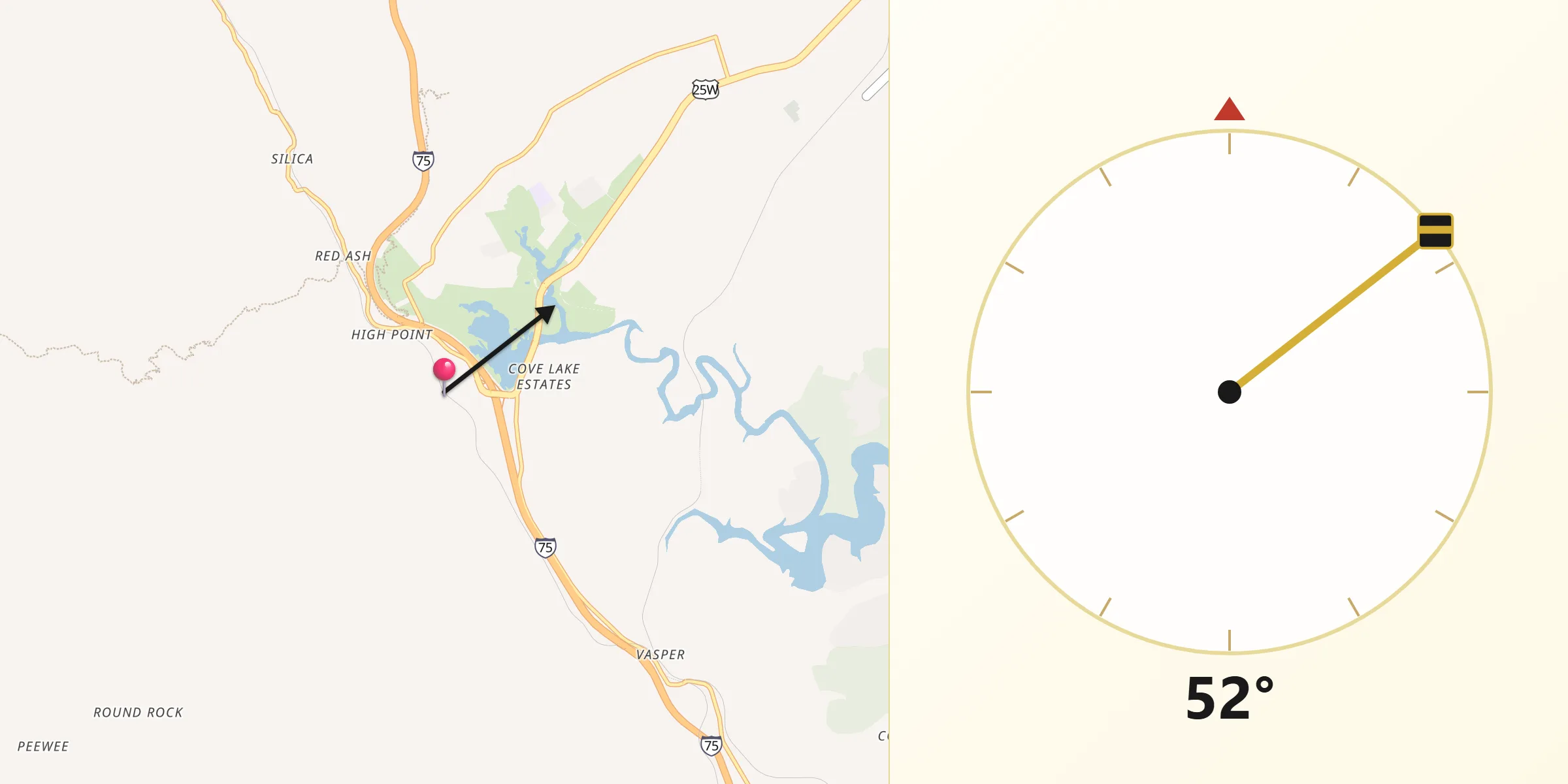 Qibla Direction from Caryville