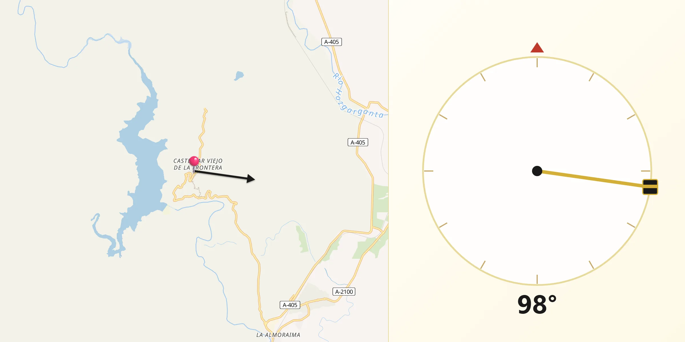 Dirección de la Qibla desde Castellar de la Frontera