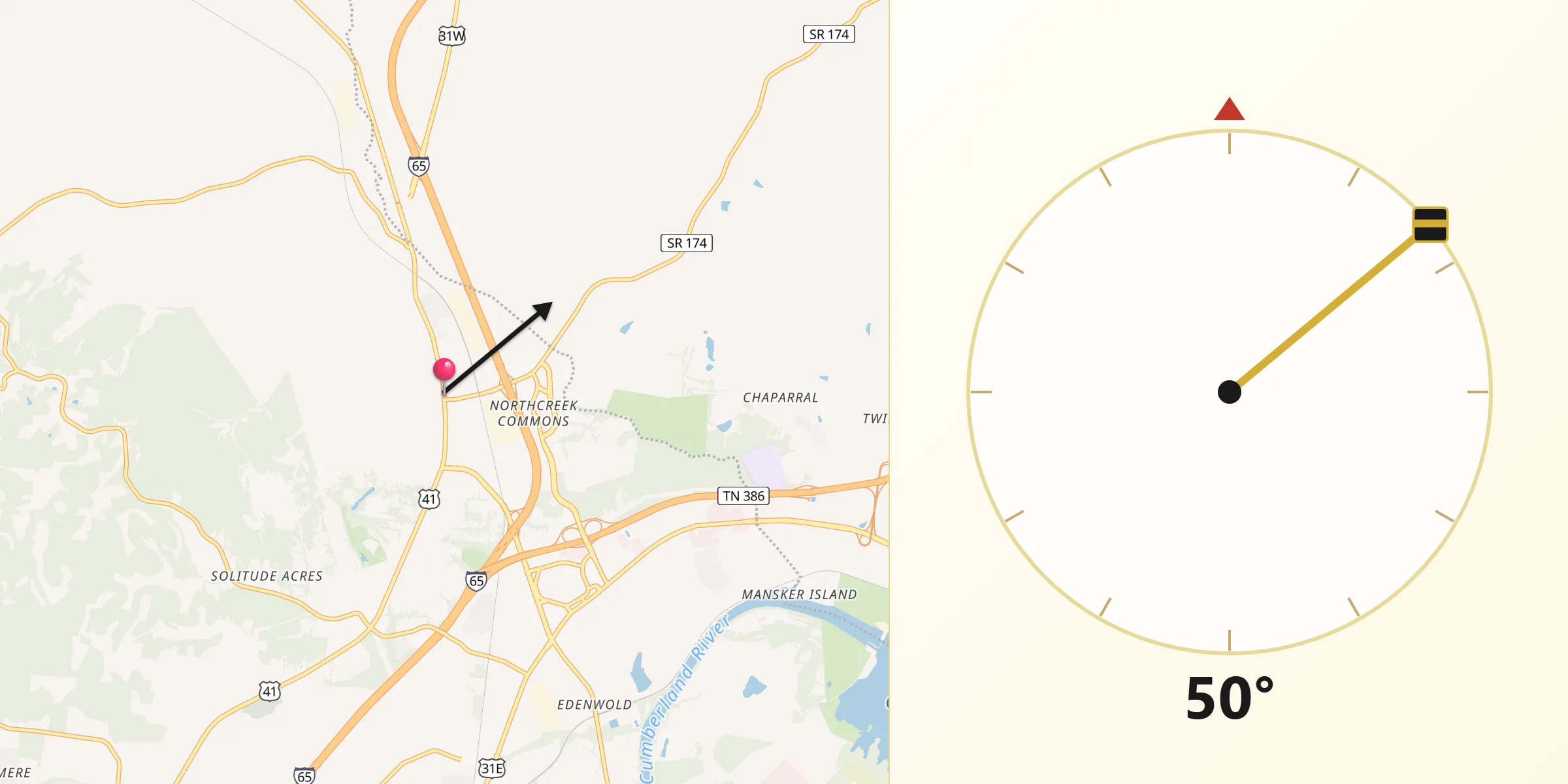Qibla Direction from Goodlettsville