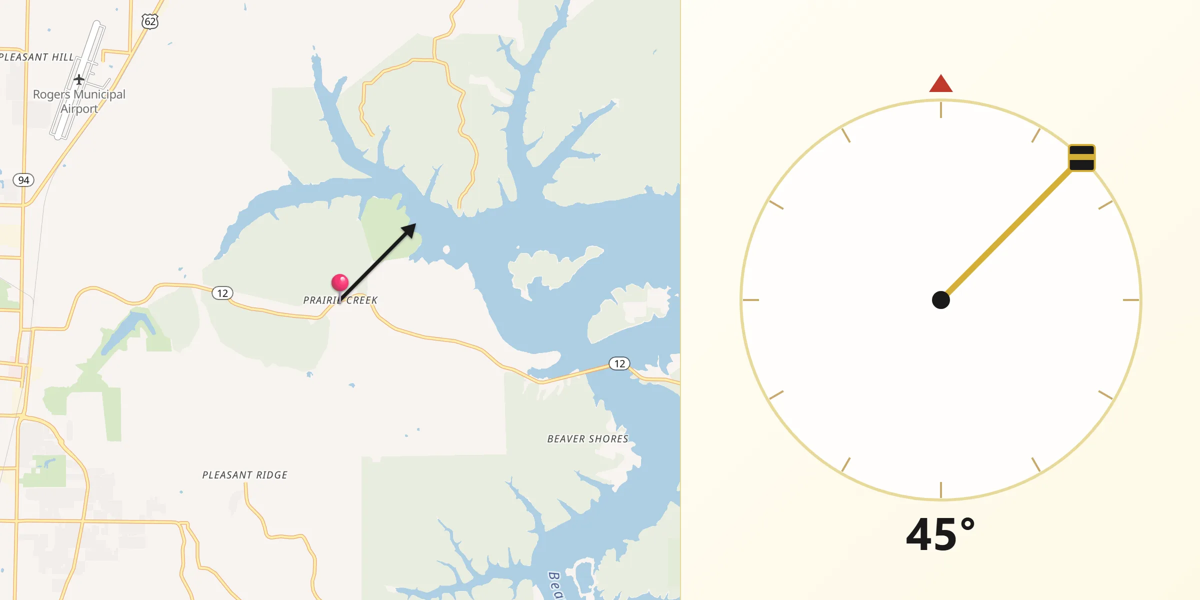 Qibla Direction from Prairie Creek