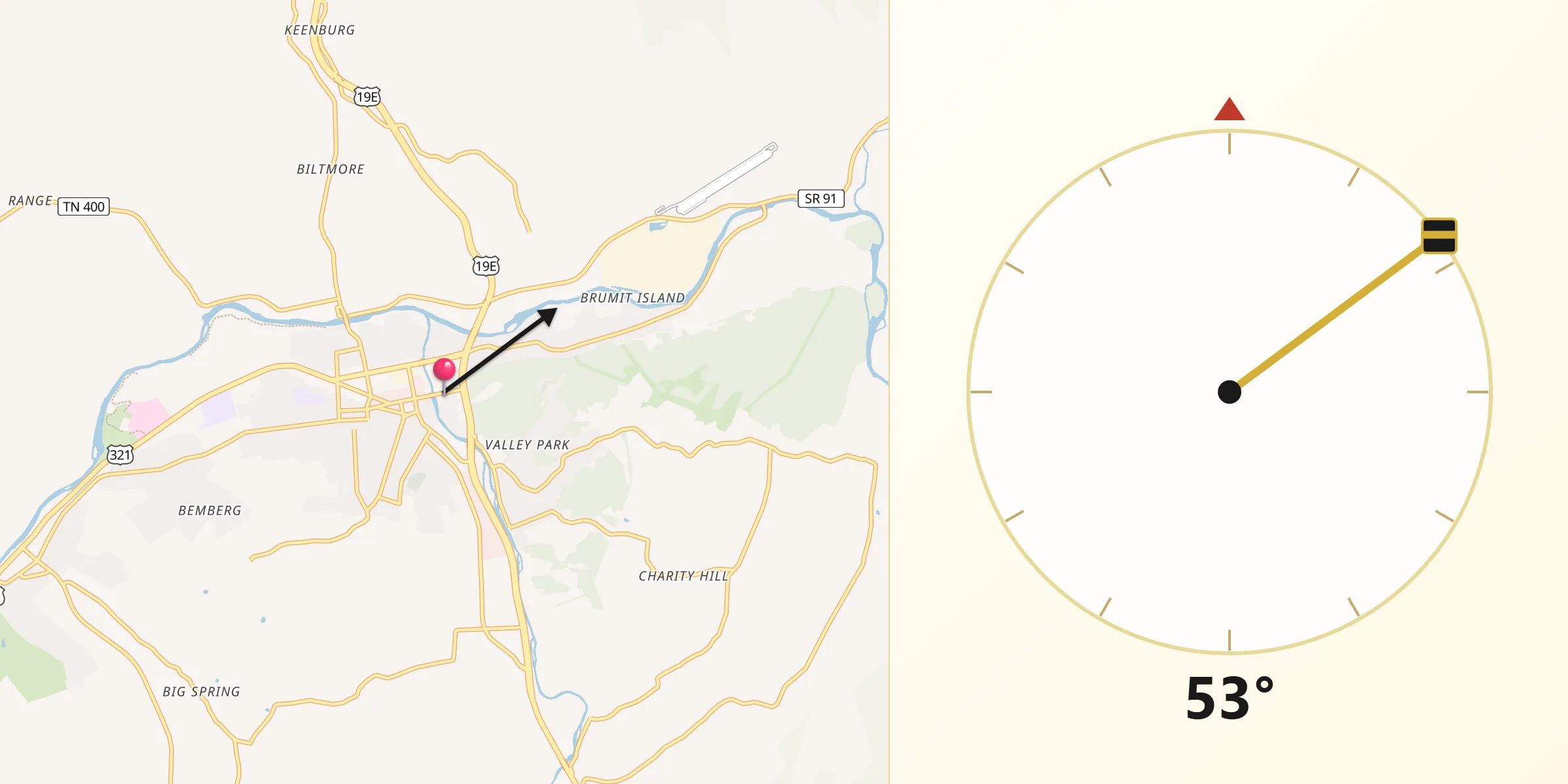 Qibla Direction from Elizabethton