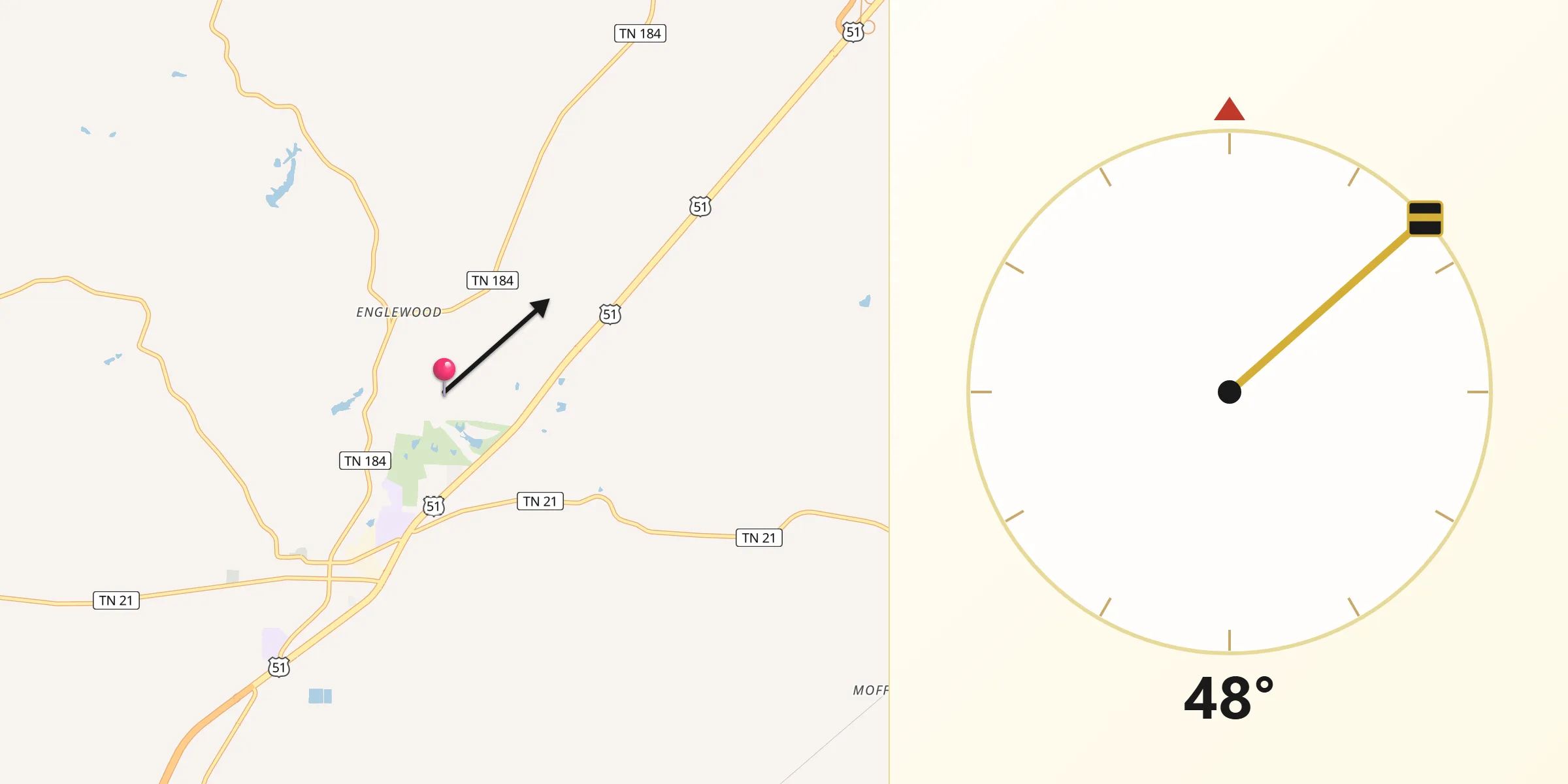 Qibla Direction from Obion County