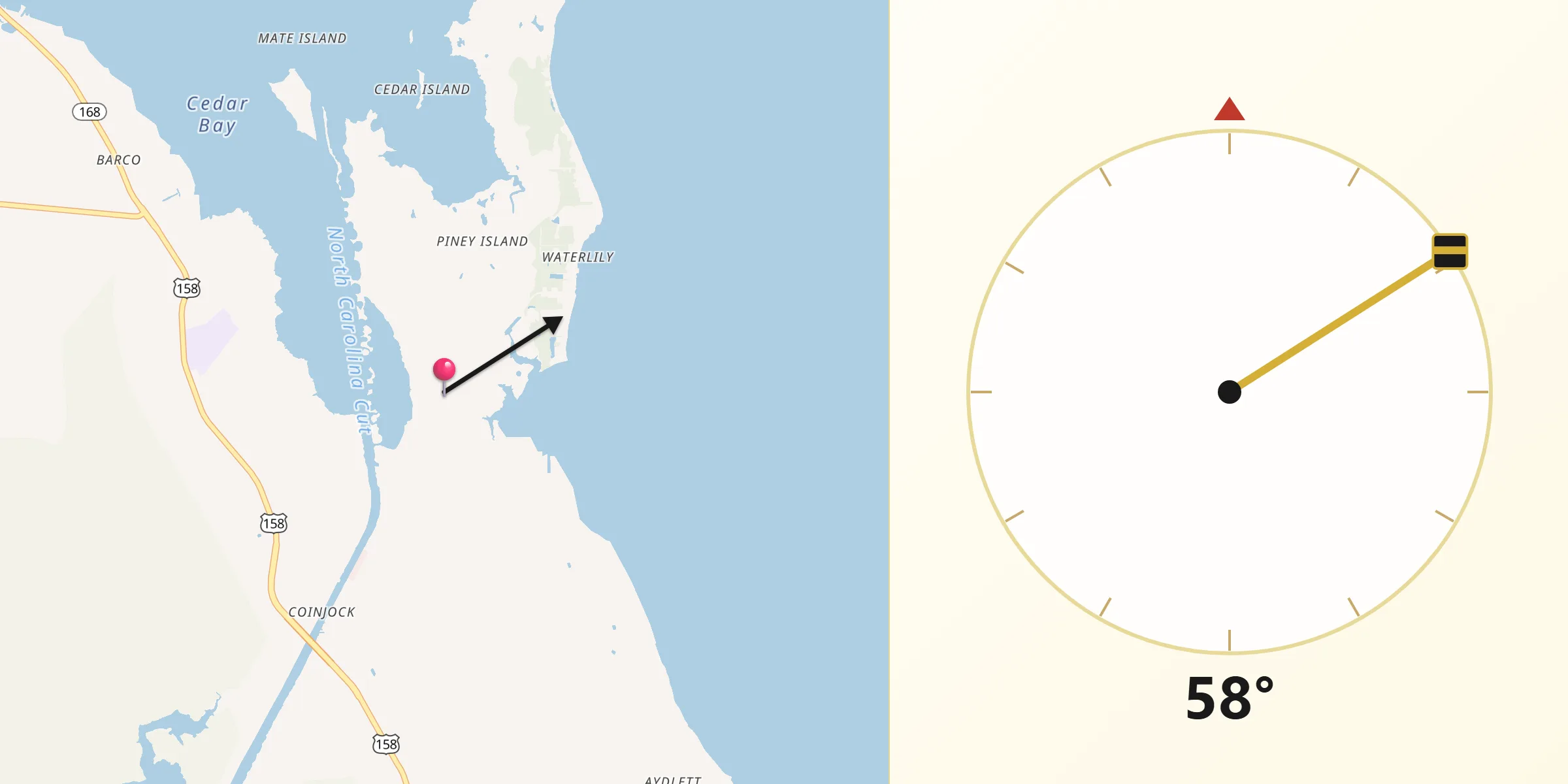 Qibla Direction from Currituck County