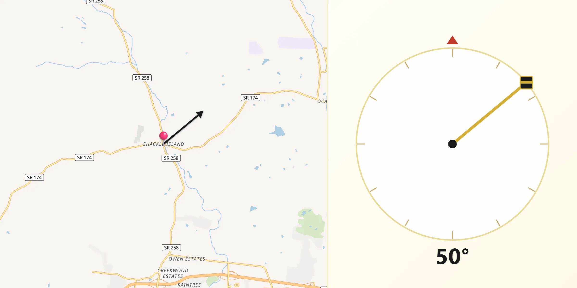 Qibla Direction from Shackle Island