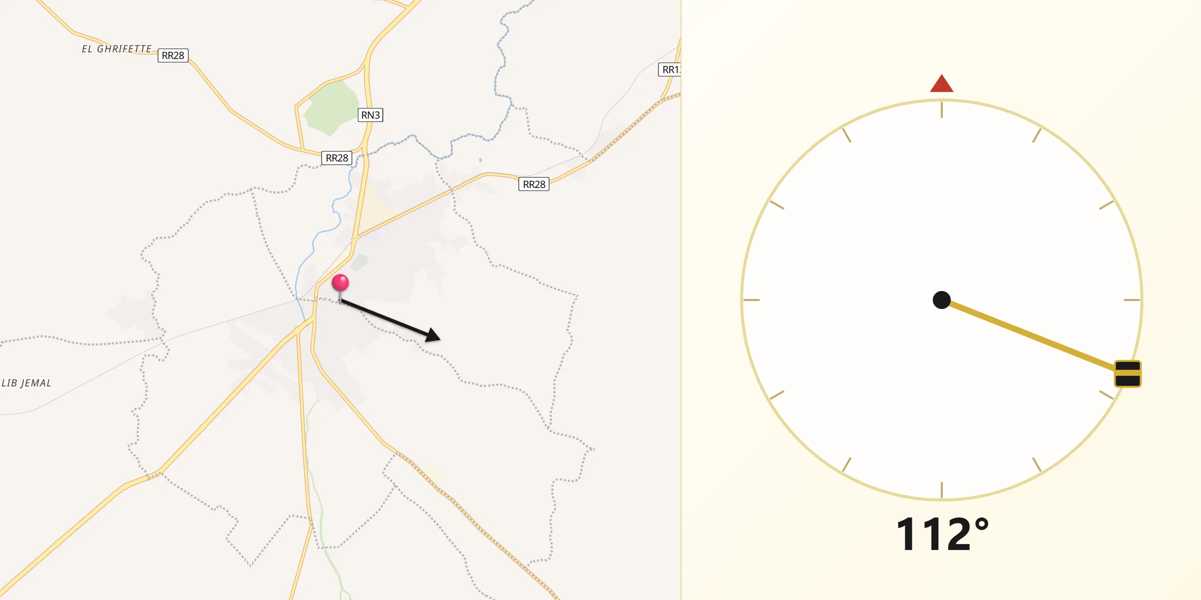 Direction vers la Qibla depuis El Fahs