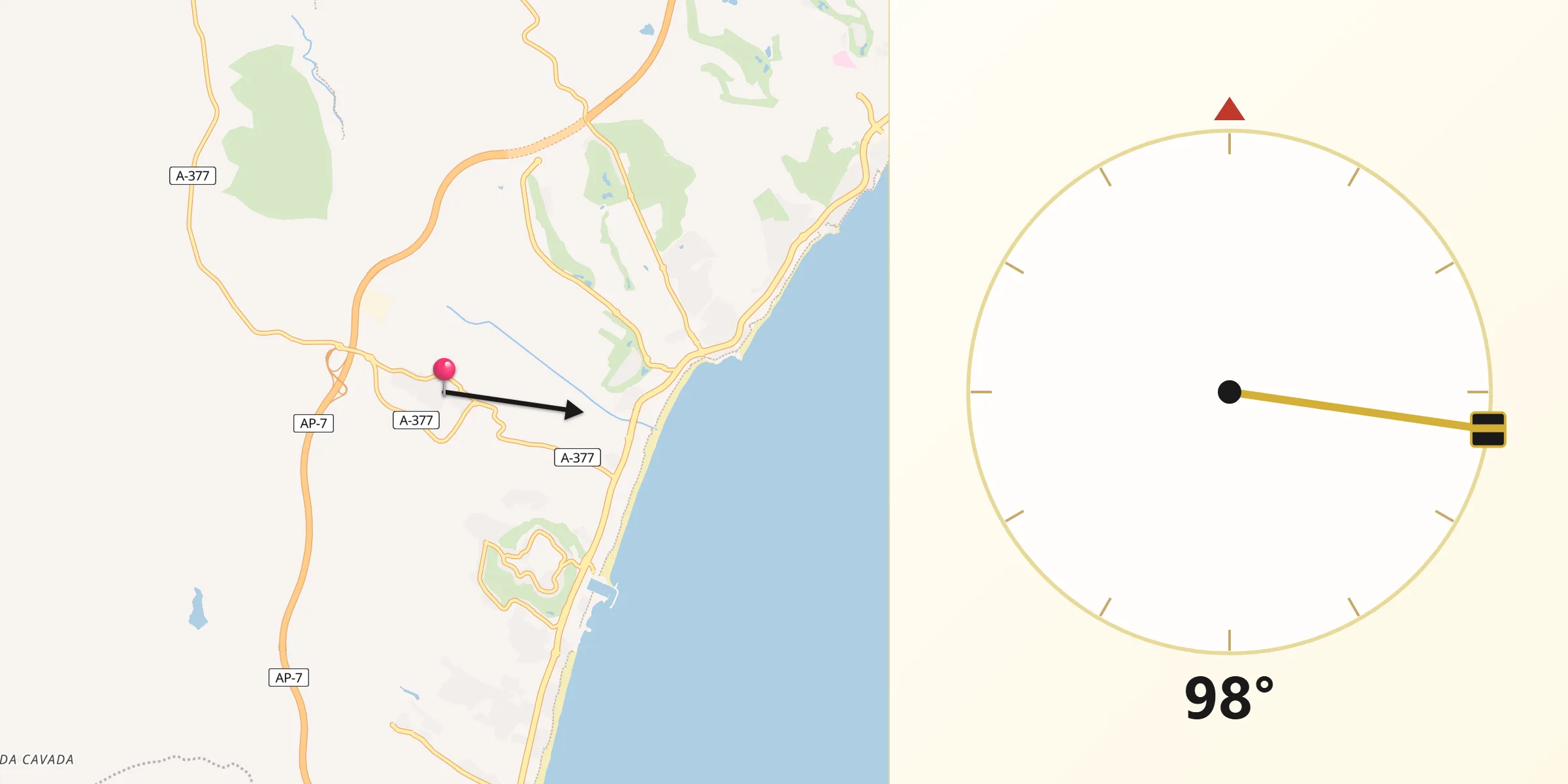 Dirección de la Qibla desde Manilva