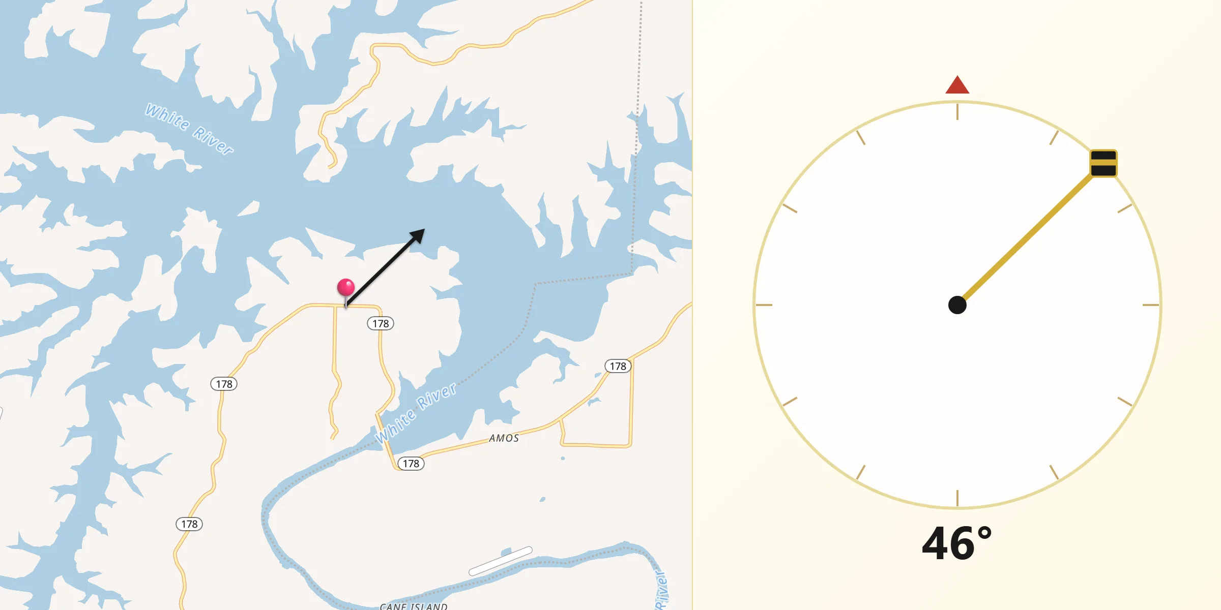 Qibla Direction from Bull Shoals