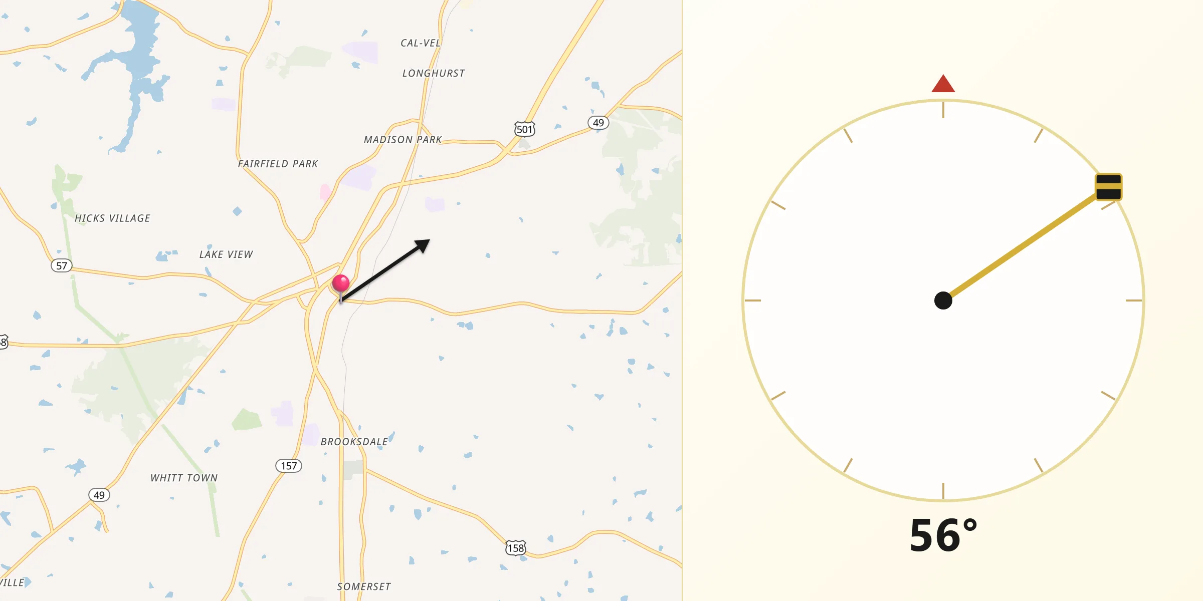 Qibla Direction from Roxboro