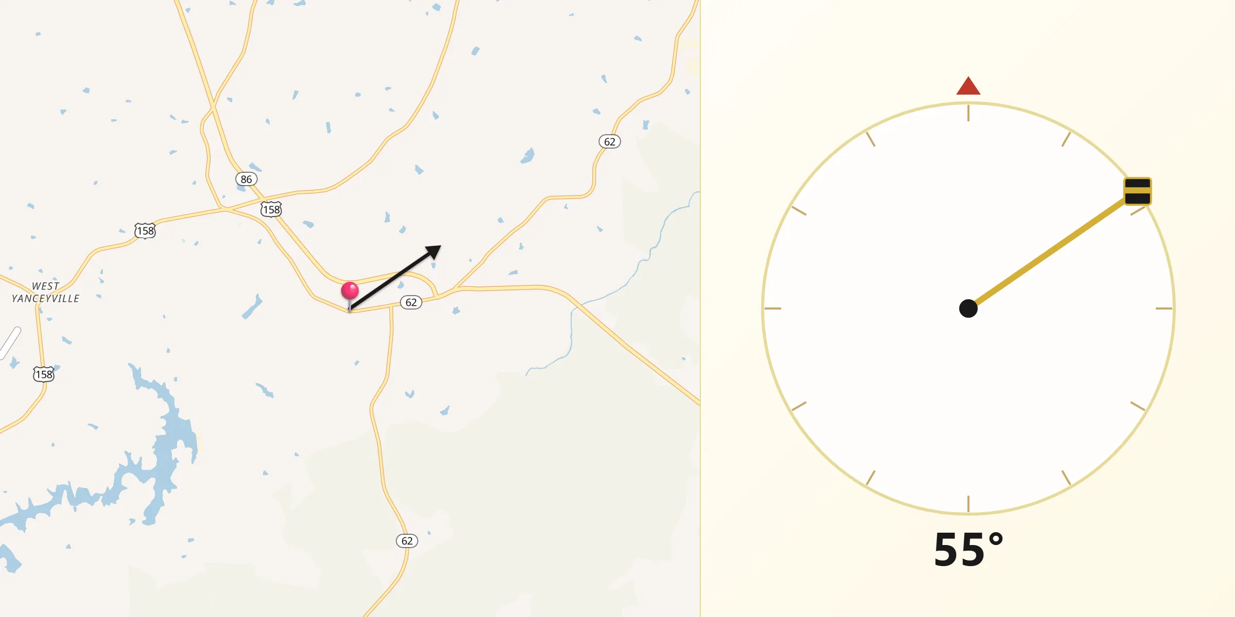 Qibla Direction from Yanceyville