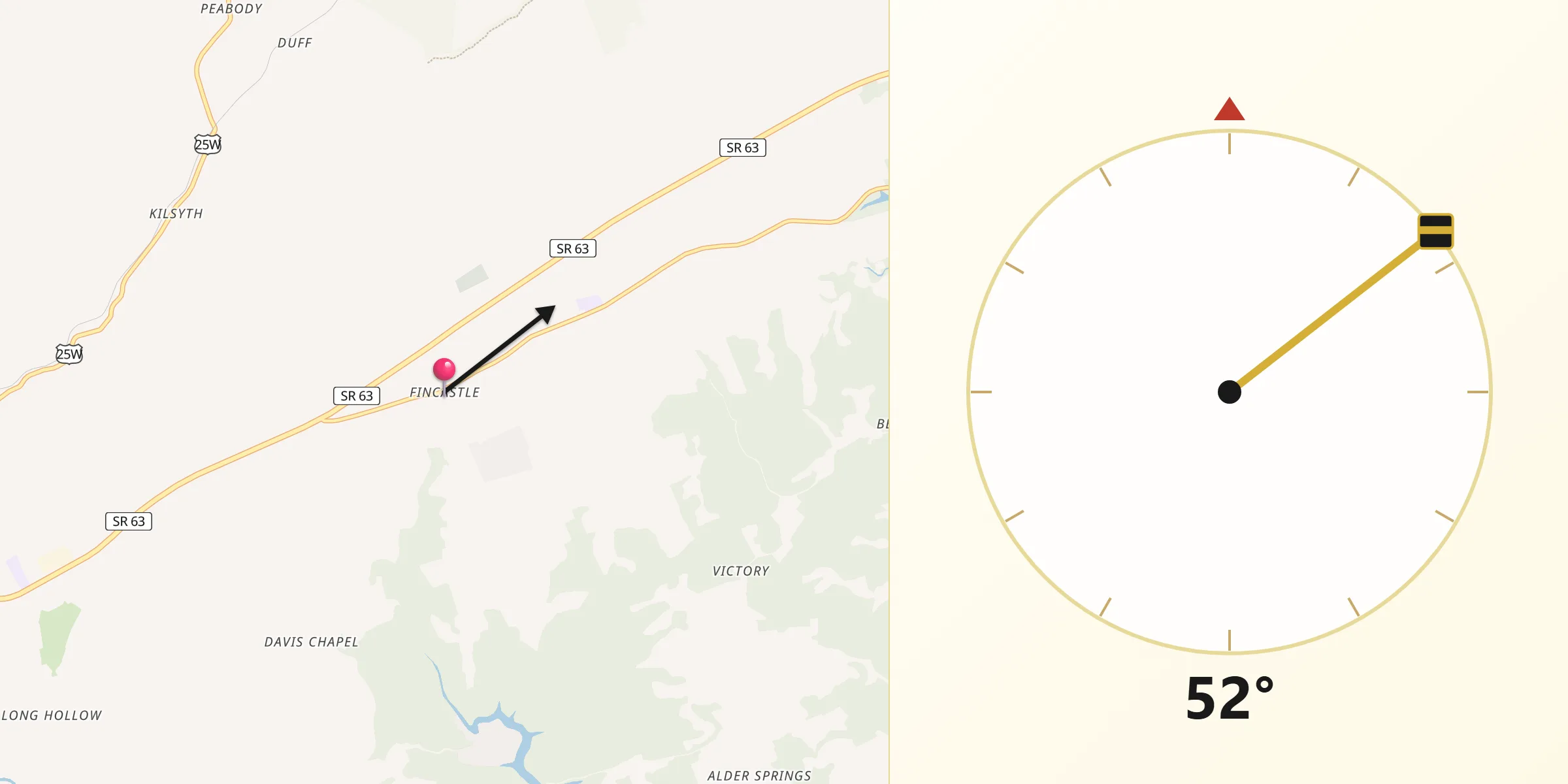 Qibla Direction from Fincastle