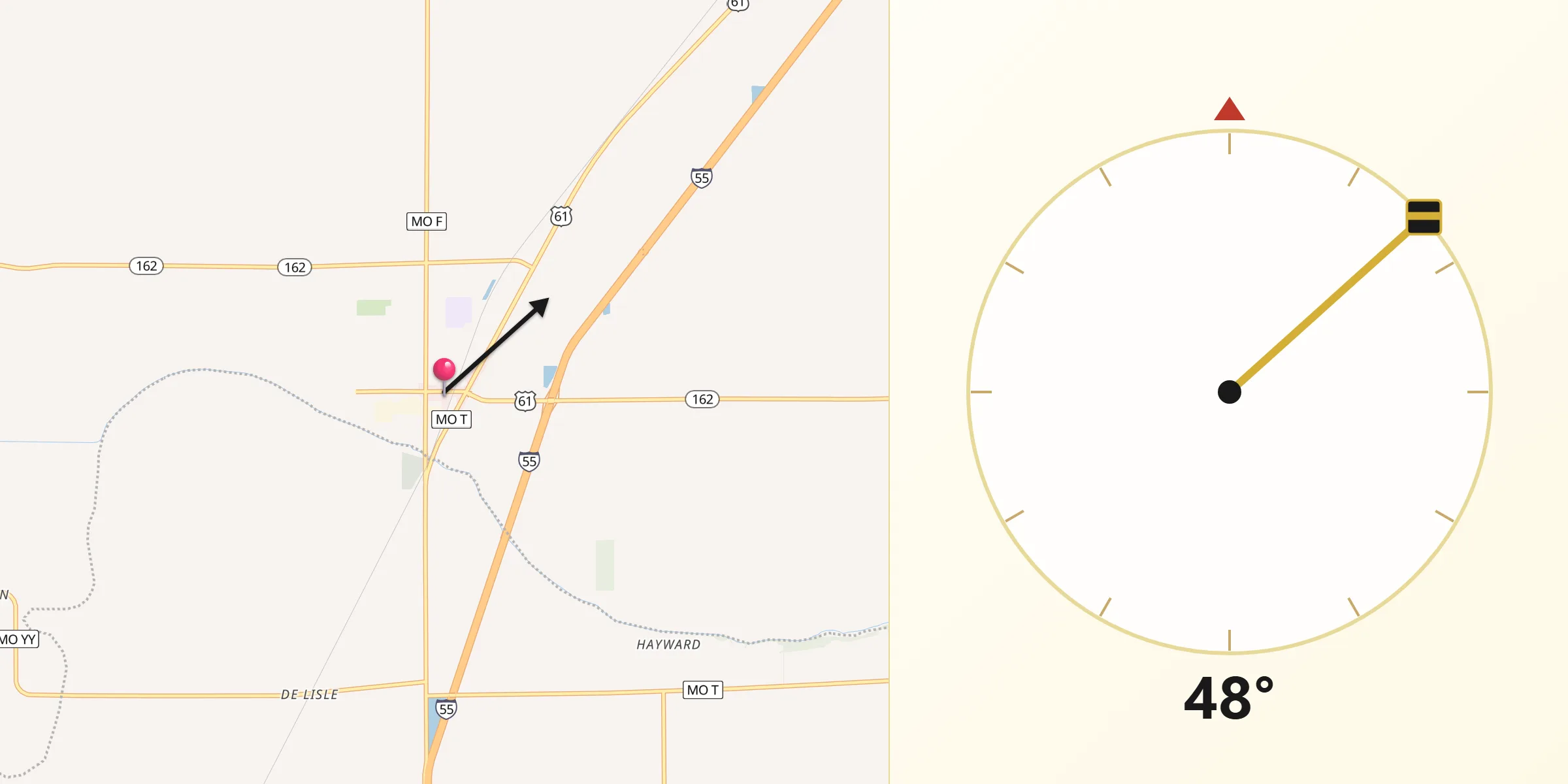 Qibla Direction from Portageville