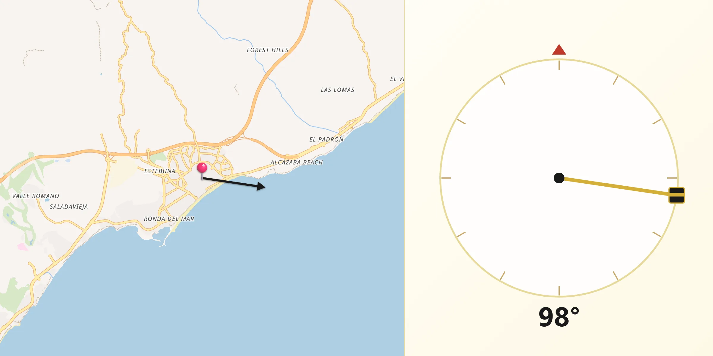Dirección de la Qibla desde Estepona