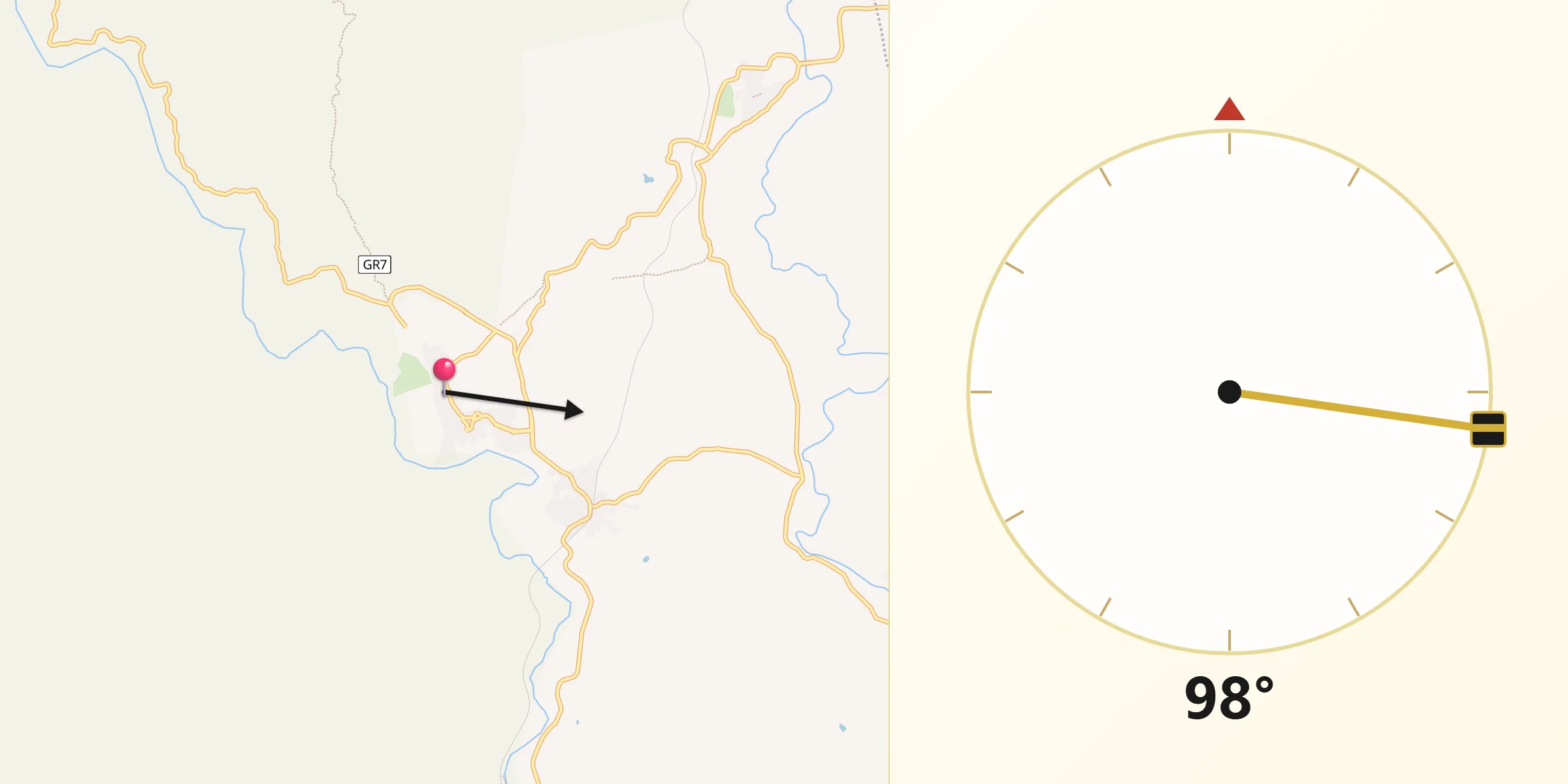 Dirección de la Qibla desde Jimena de la Frontera