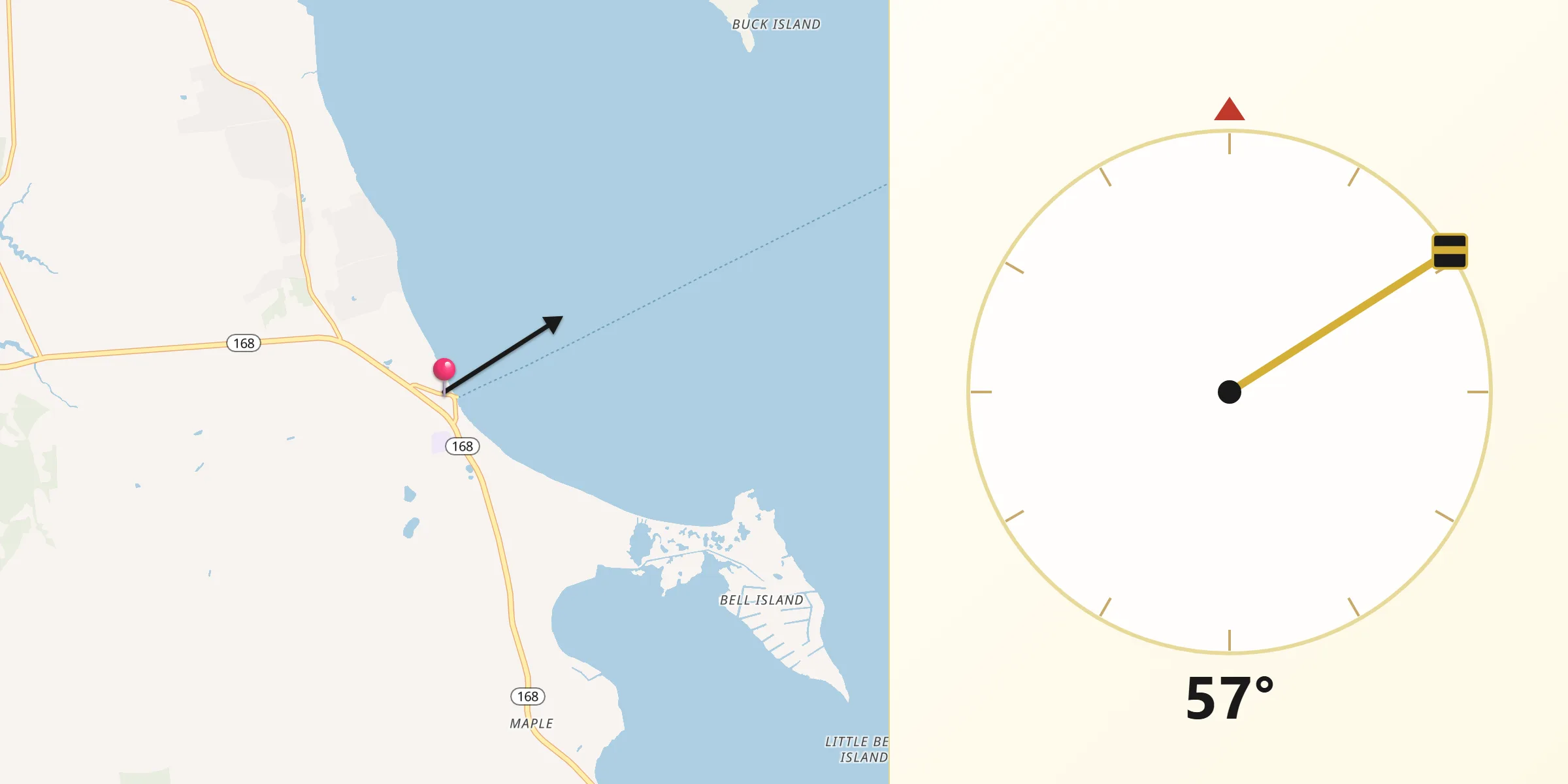 Qibla Direction from Currituck