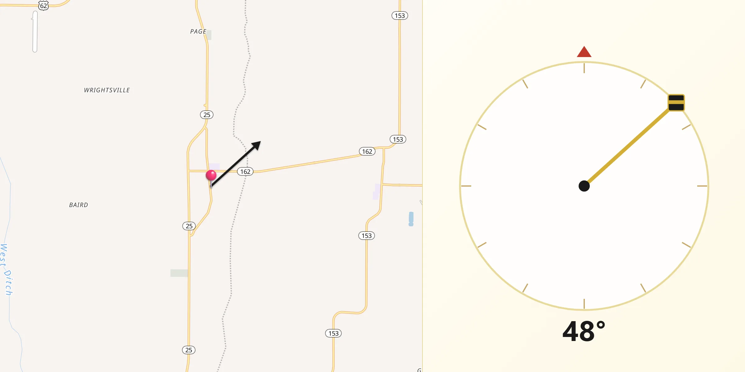 Qibla Direction from Clarkton