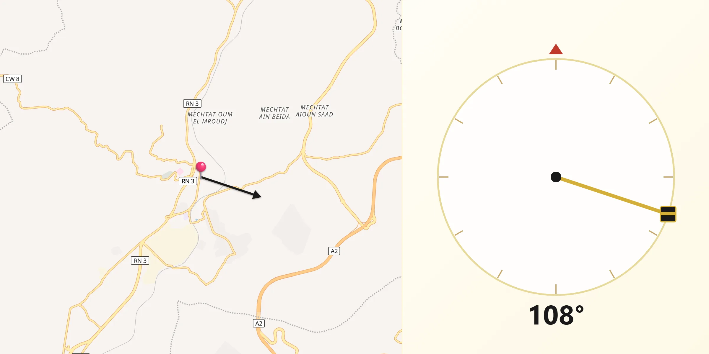 Direction vers la Qibla depuis Didouche Mourad