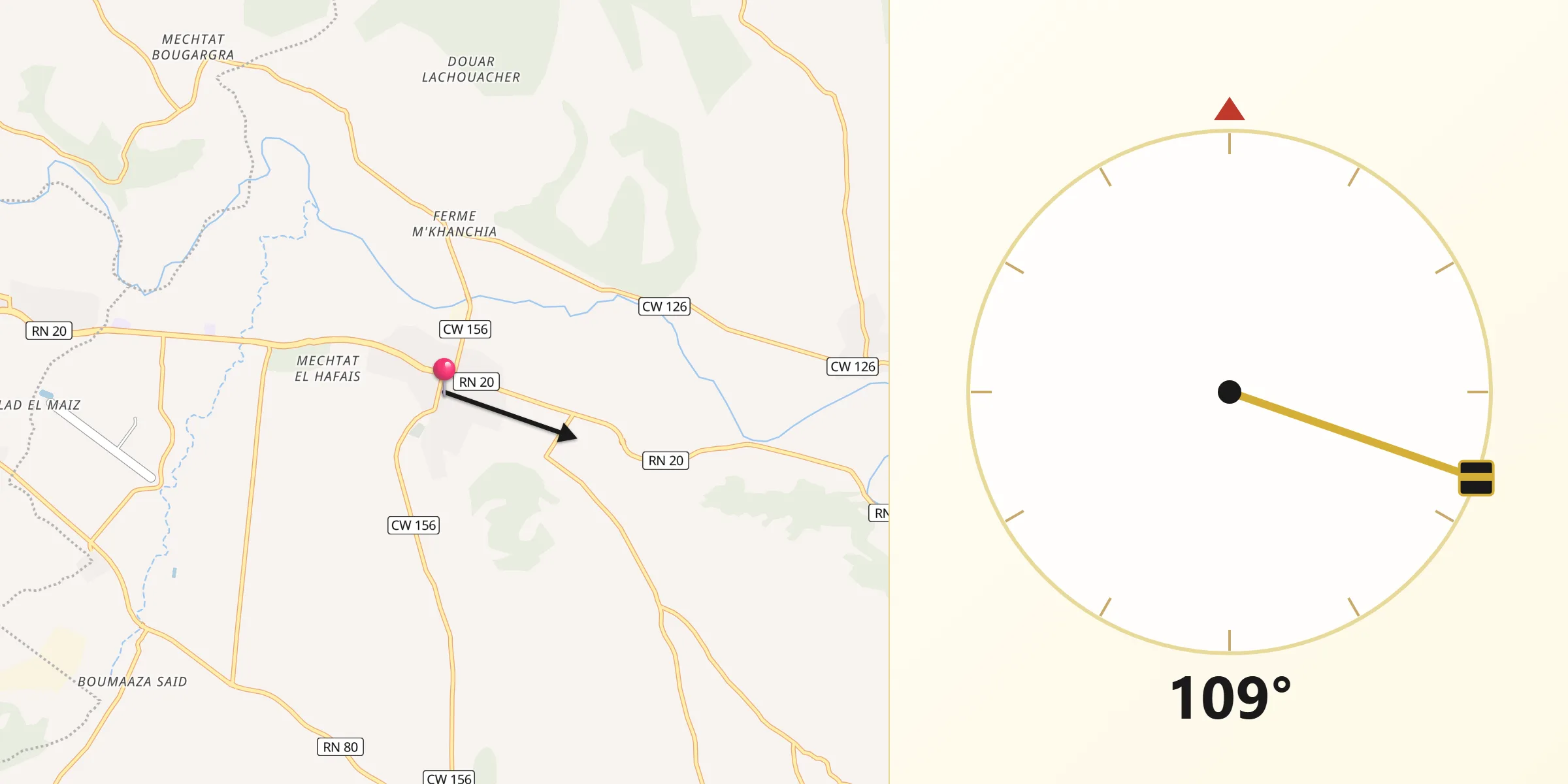 Direction vers la Qibla depuis Boumahra Ahmed