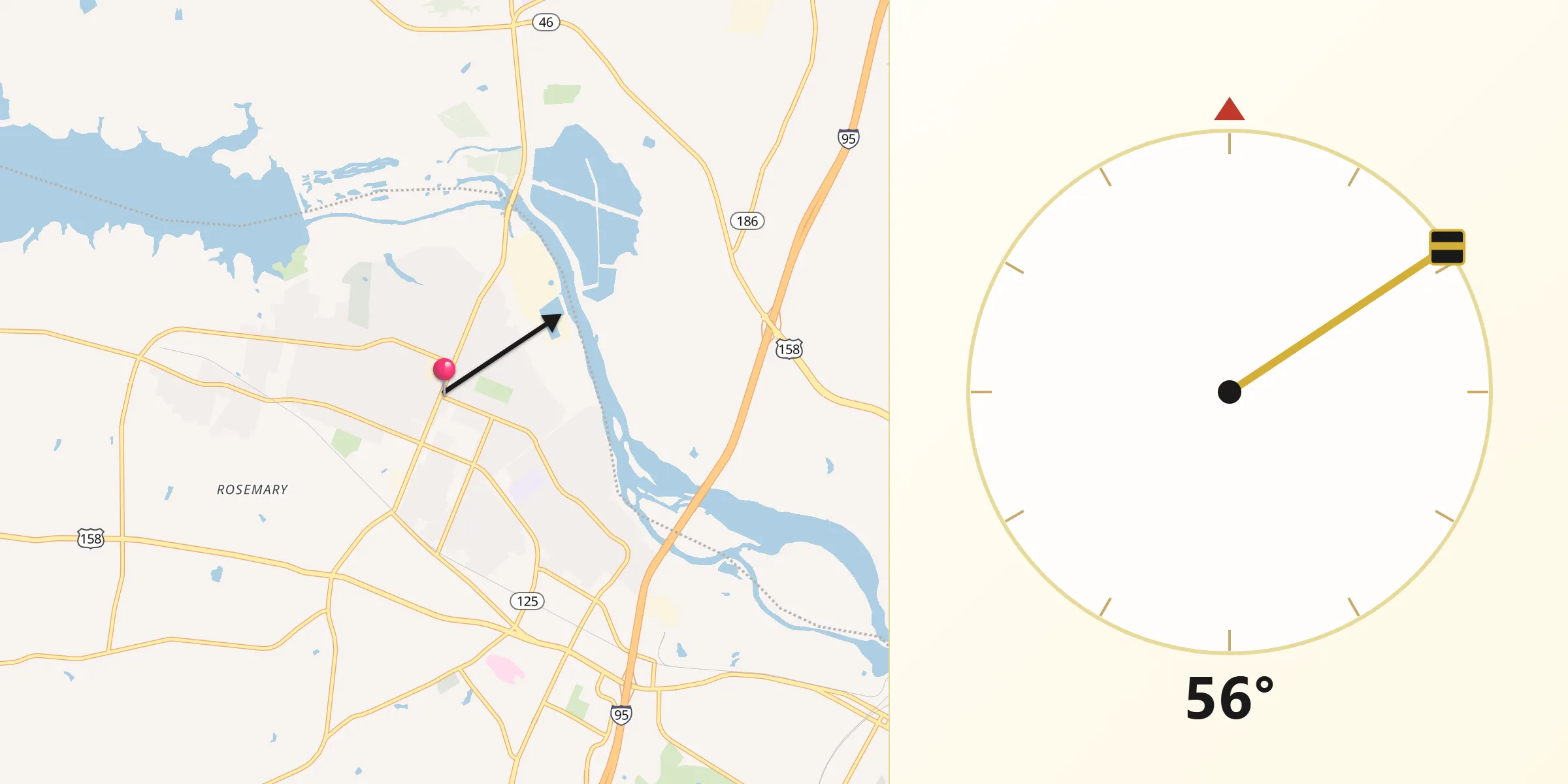 Qibla Direction from Roanoke Rapids
