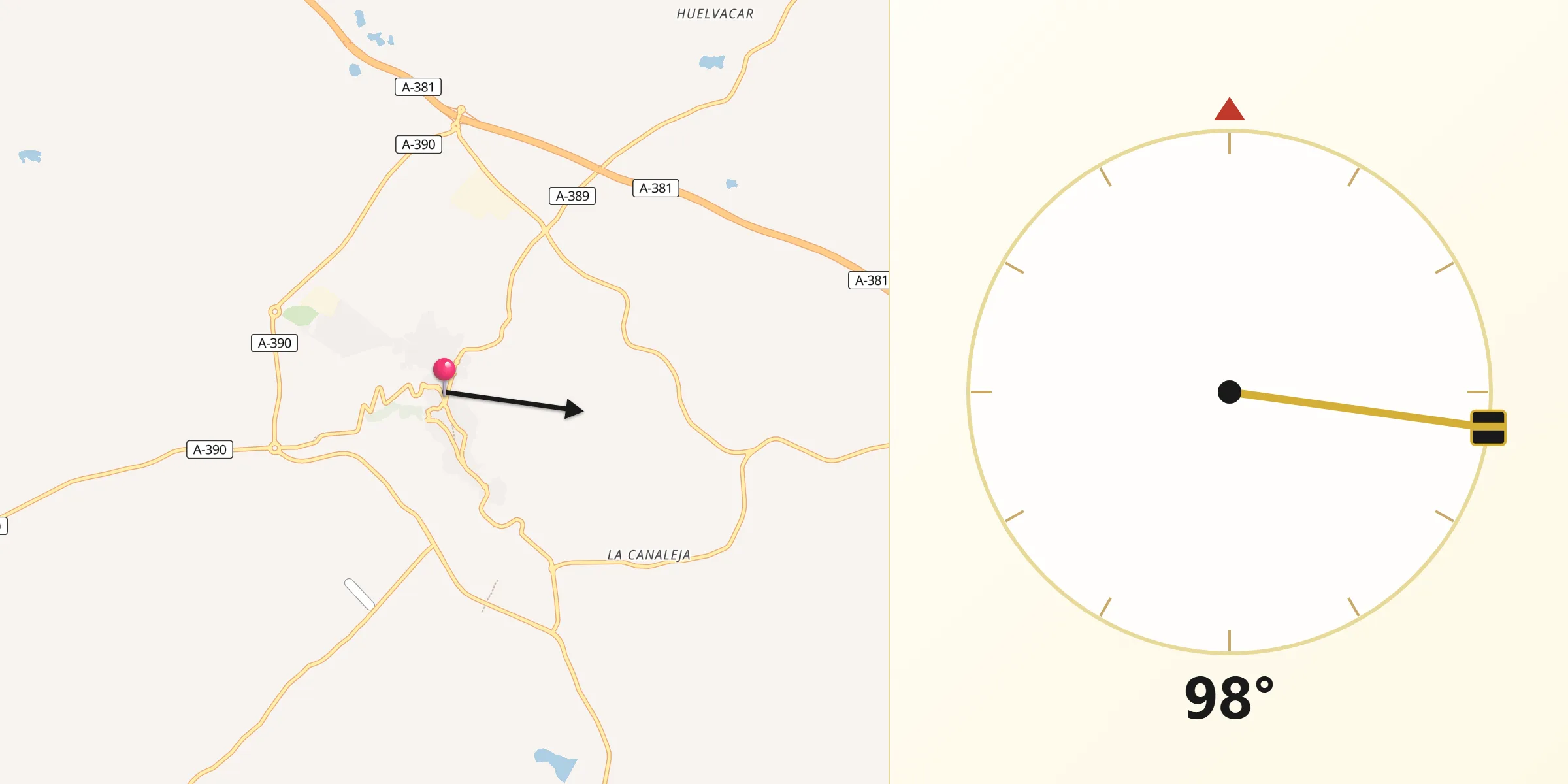 Dirección de la Qibla desde Medina-Sidonia