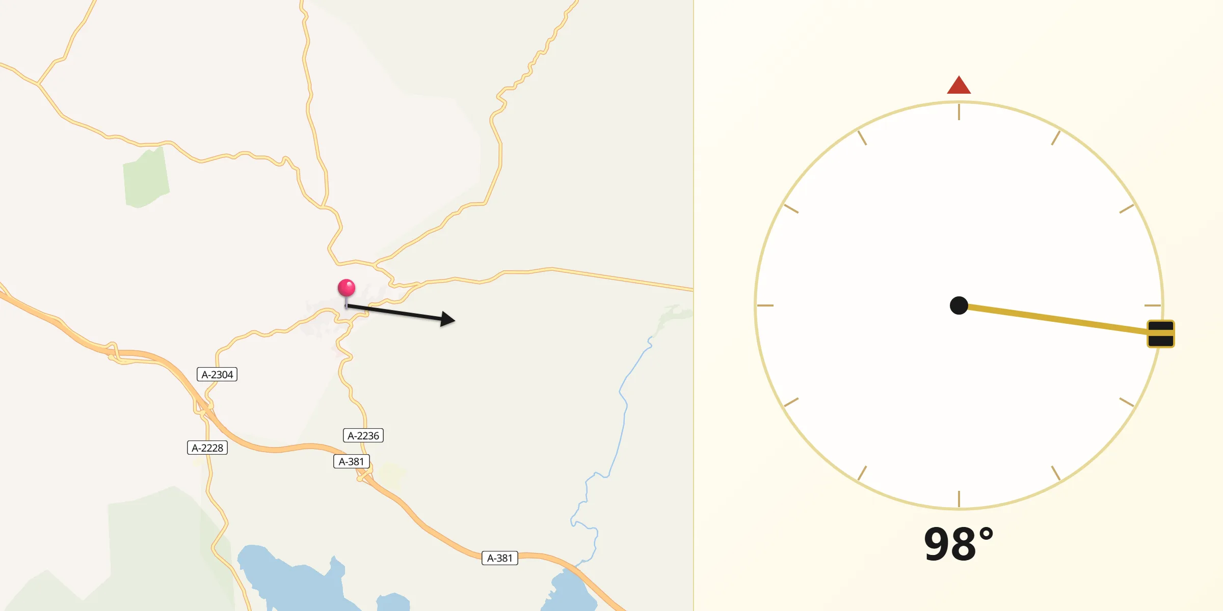 Dirección de la Qibla desde Alcalá de los Gazules