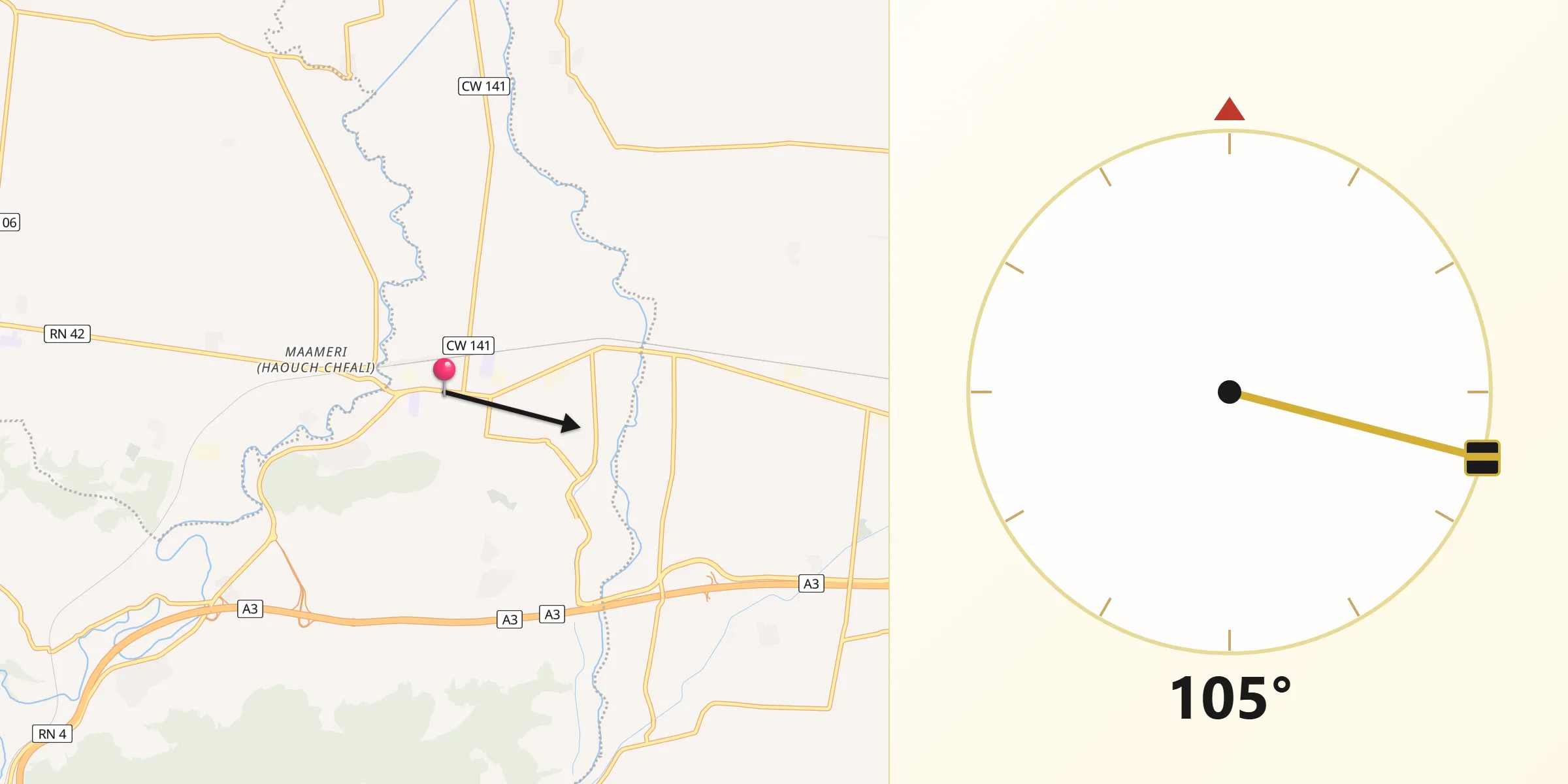 Direction vers la Qibla depuis El Affroun