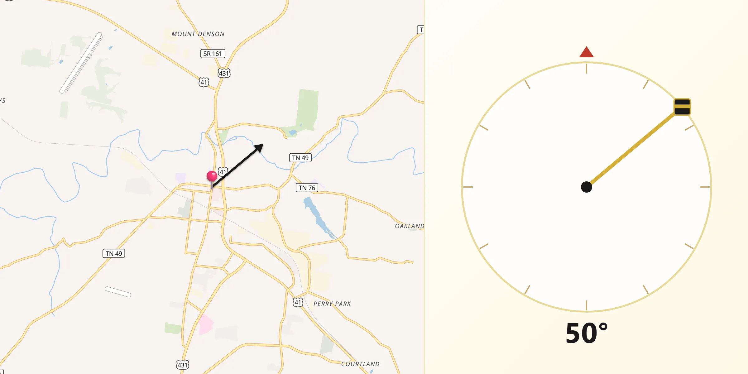 Dirección de la Qibla desde Springfield