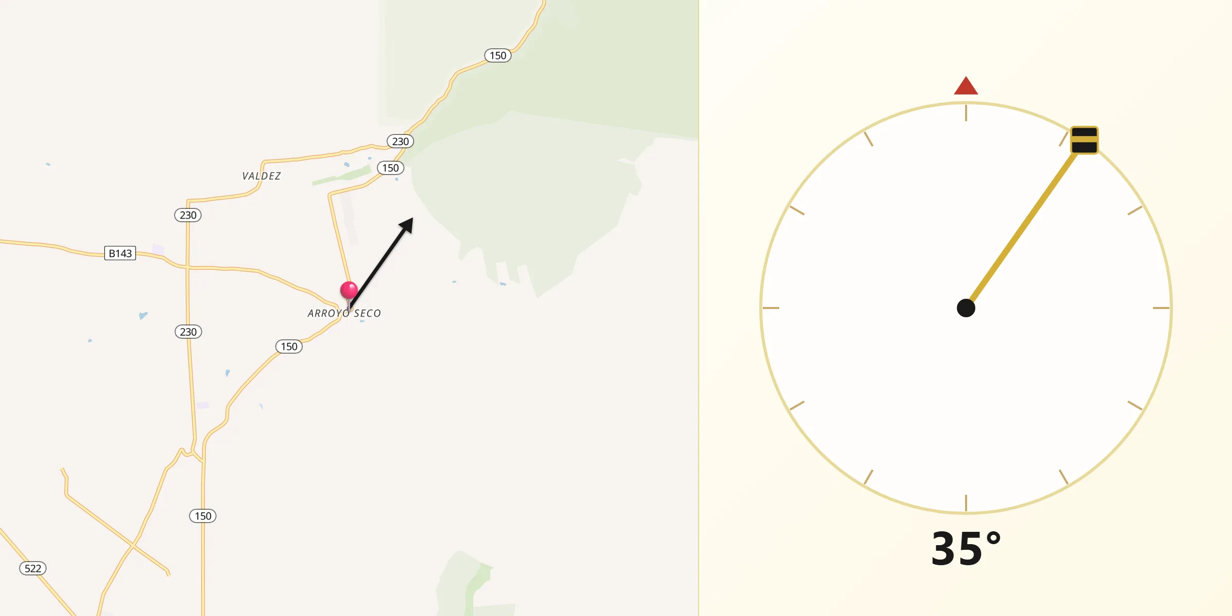 Qibla Direction from Arroyo Seco